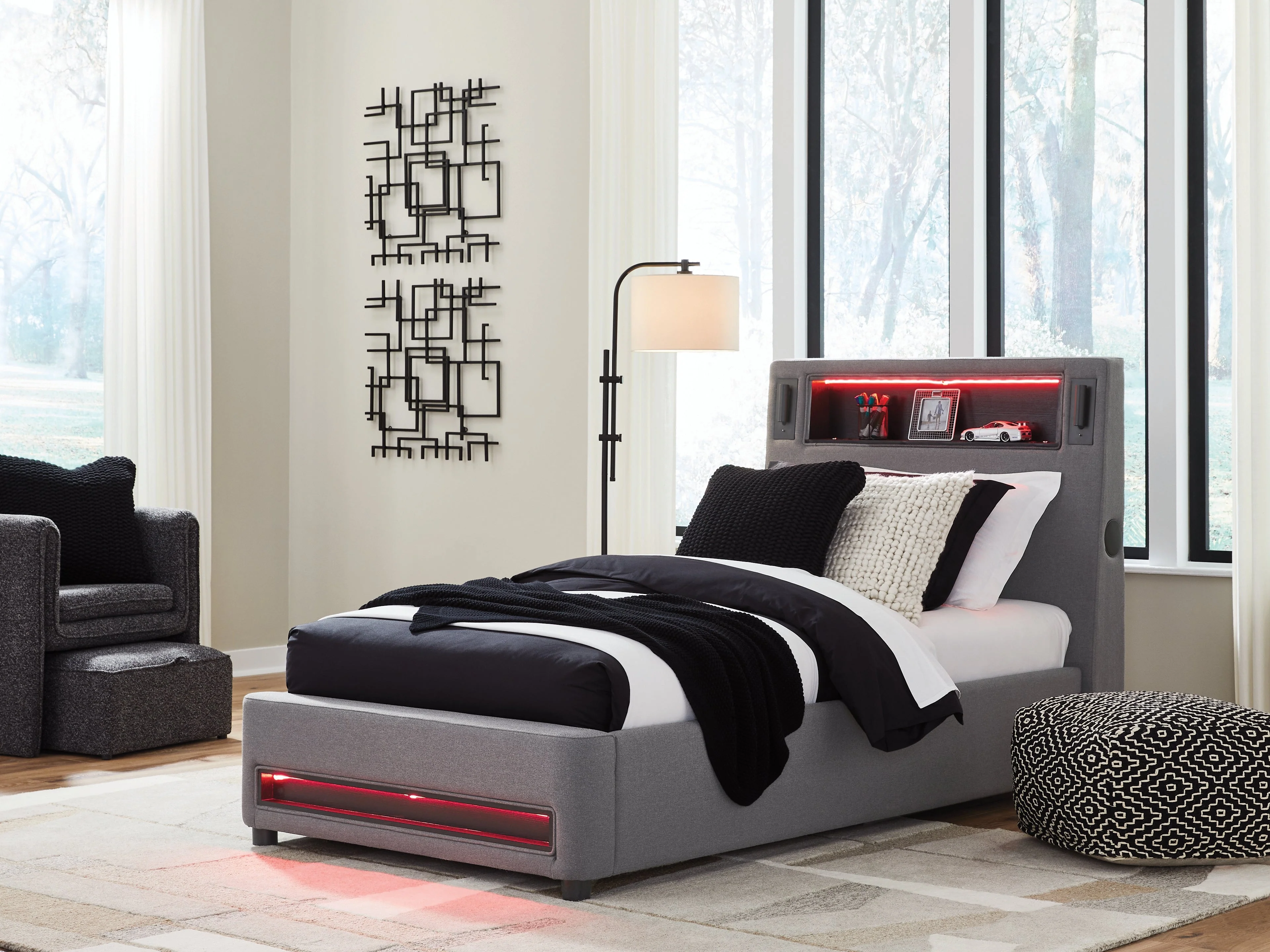 Verishaw Gray Twin Upholstered Bed - Image 8