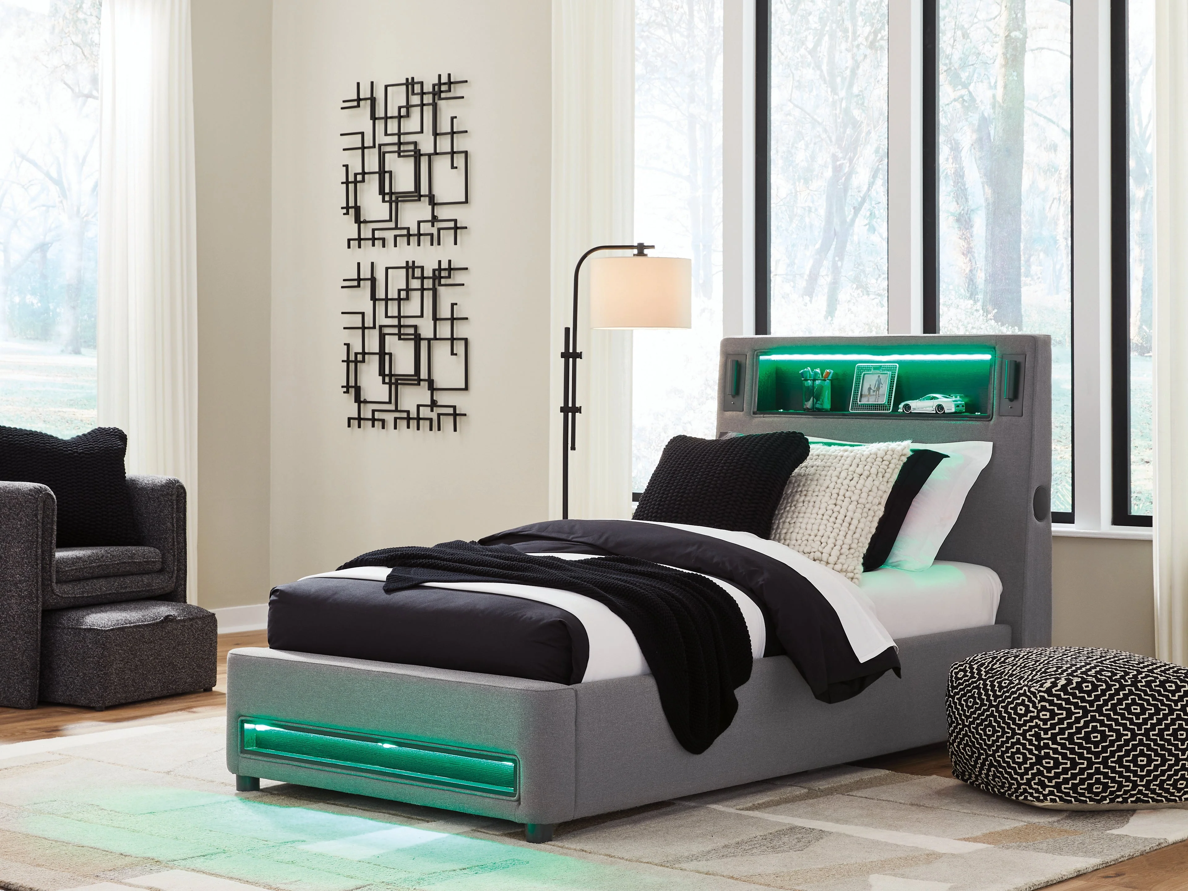 Verishaw Gray Twin Upholstered Bed - Image 9