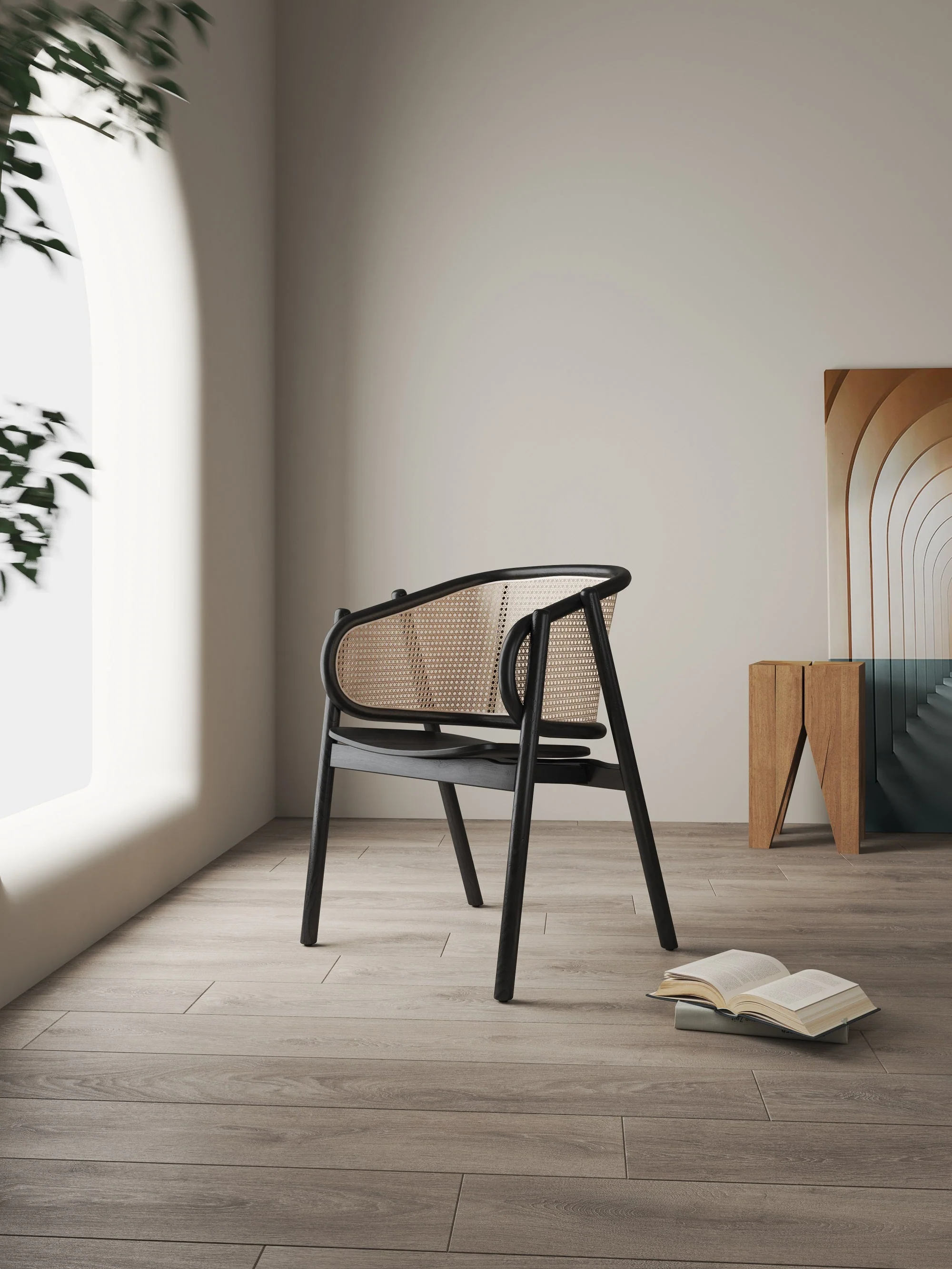 Versailles Armchair in Black and Natural Cane - Image 2