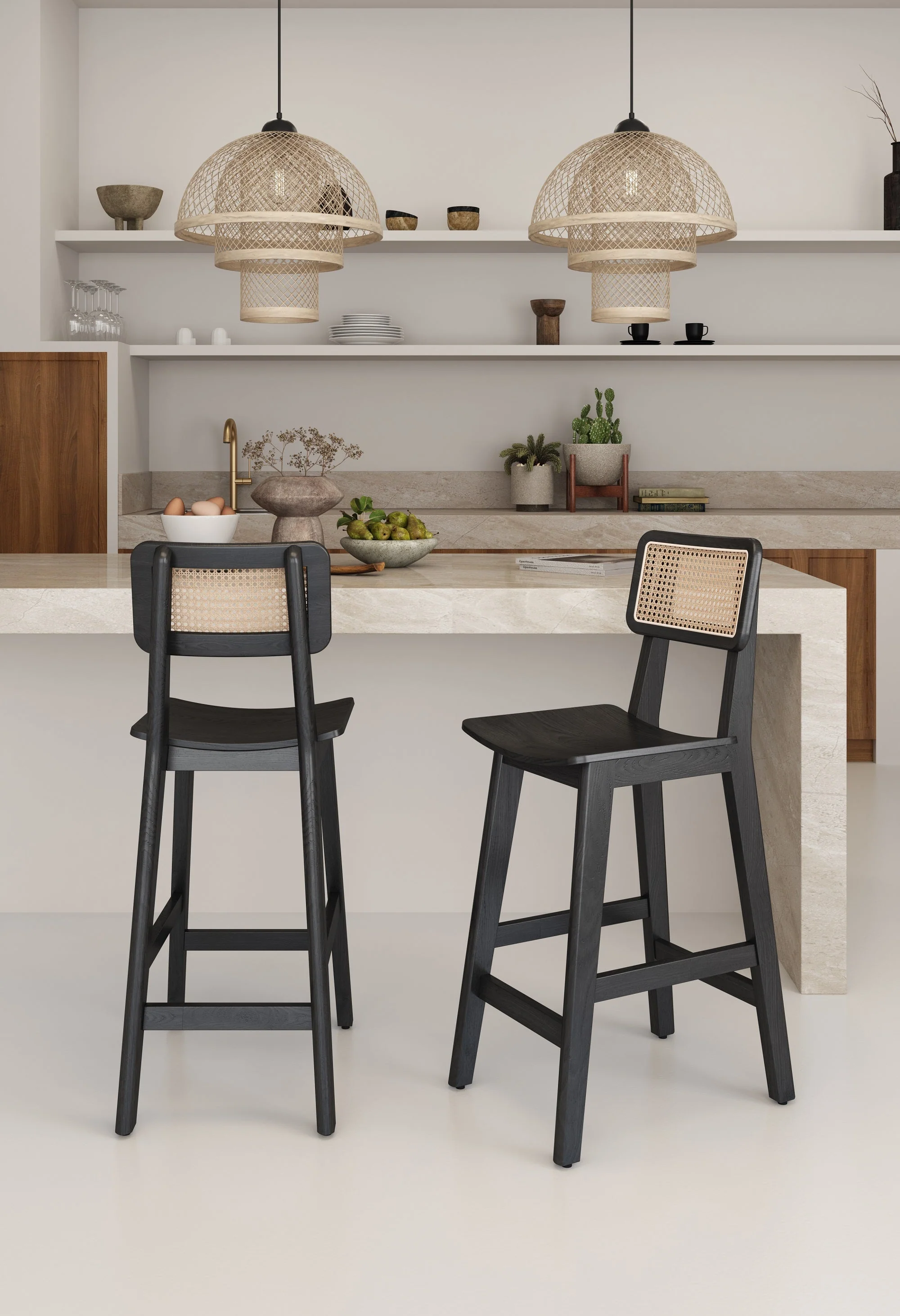Versailles Counter Stool in Black and Natural Cane - Image 2