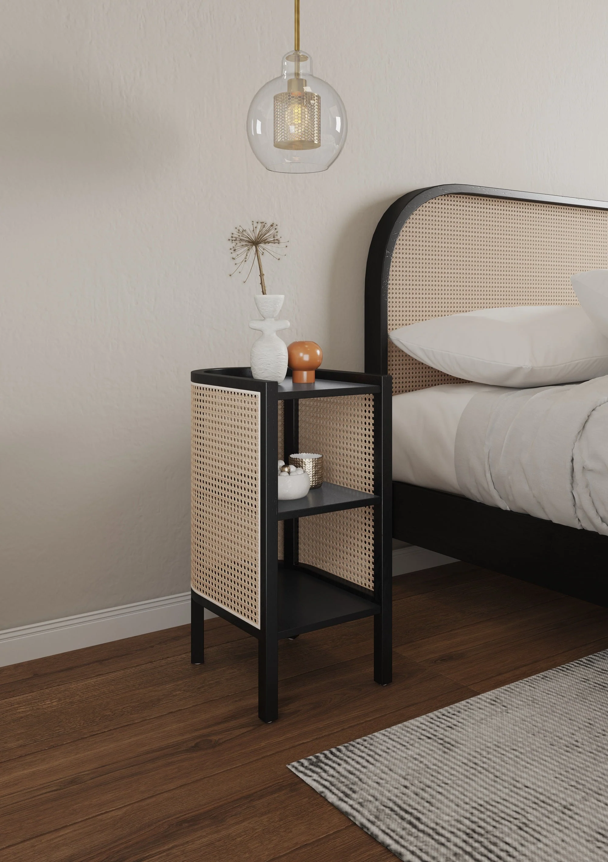 Versailles End Table in Black and Natural Cane (set of 2) - Image 2