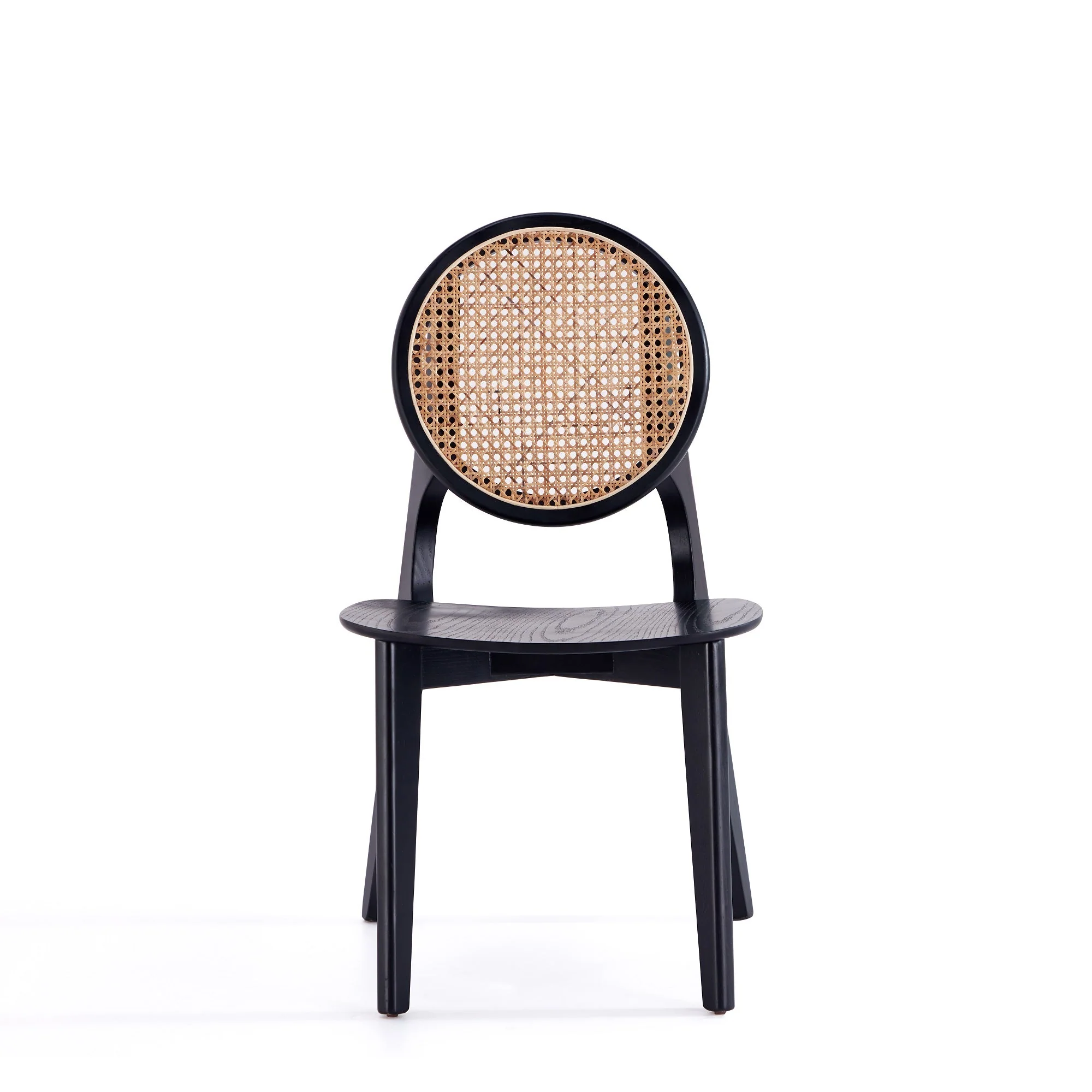 Versailles Round Dining Chair in Black and Natural Cane (set of 2) - Image 4