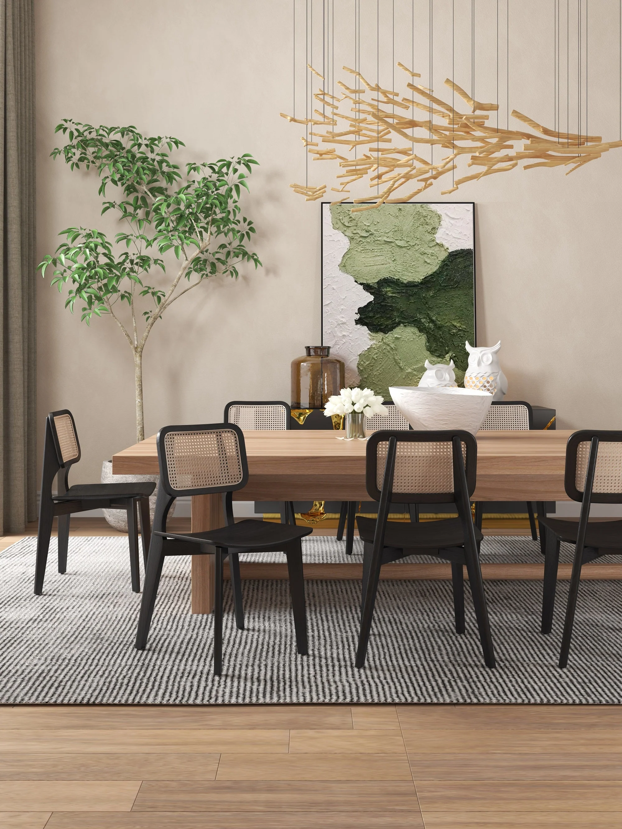 Versailles Square Dining Chair in Black and Natural Cane (set of 4) - Image 2