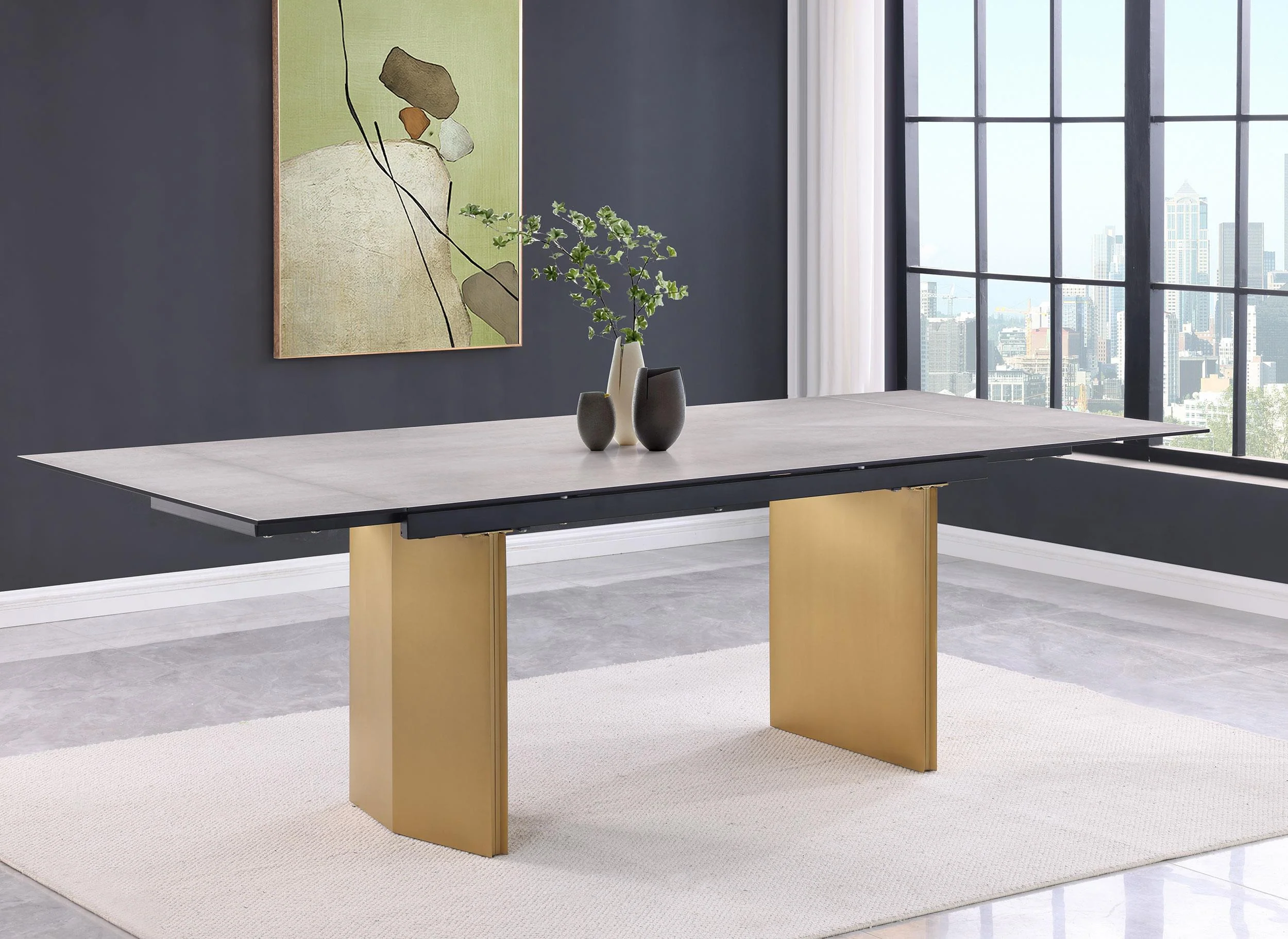 Vesa Beige Glass Top Extendable Dining Table - Image 2