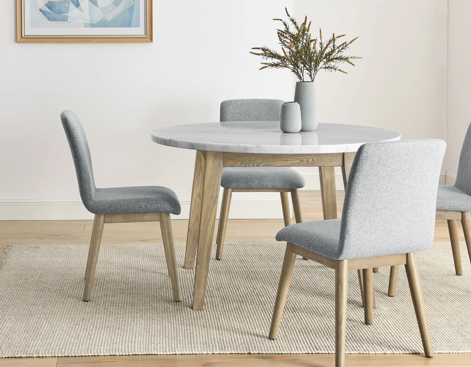 Vida Burnished Blonde/Gray Round Marble Top Dining Room Set - Image 3