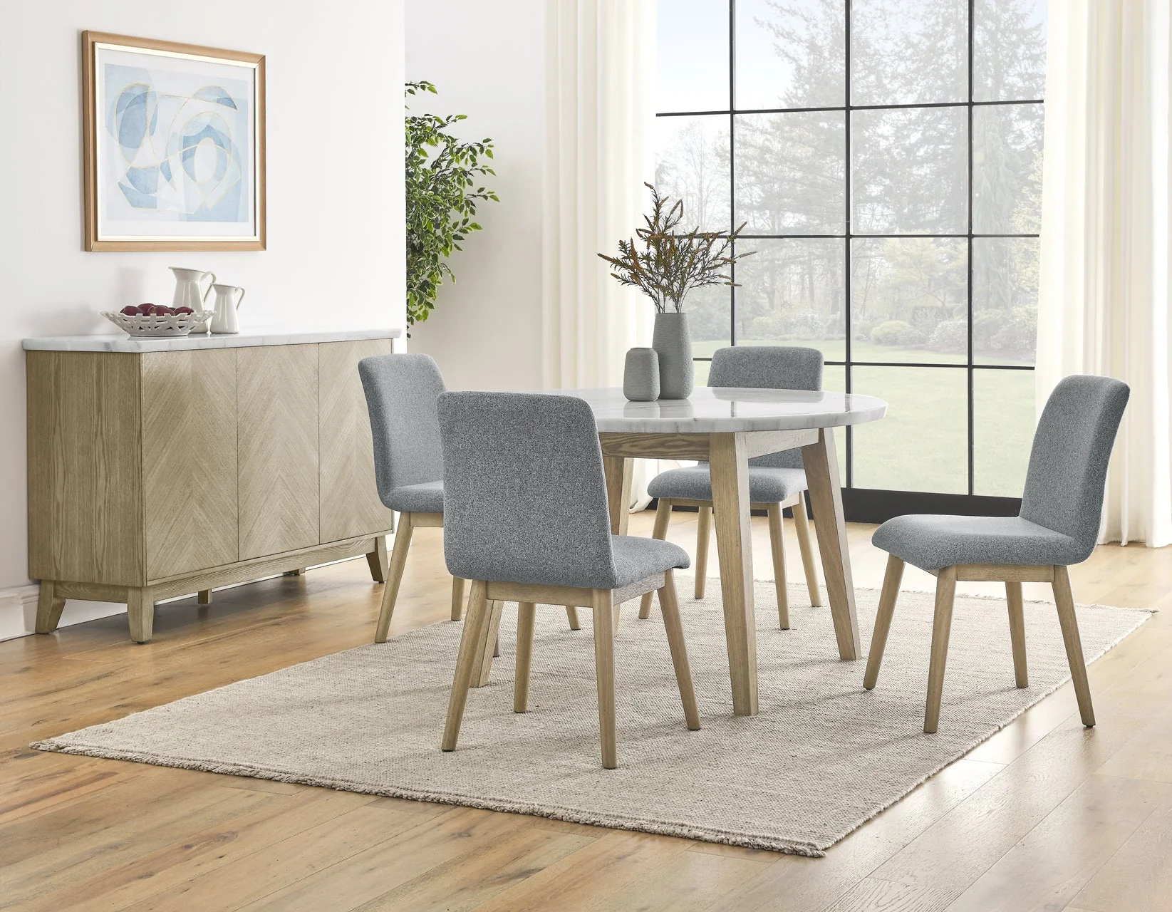 Vida Burnished Blonde/Gray Round Marble Top Dining Room Set - Image 4