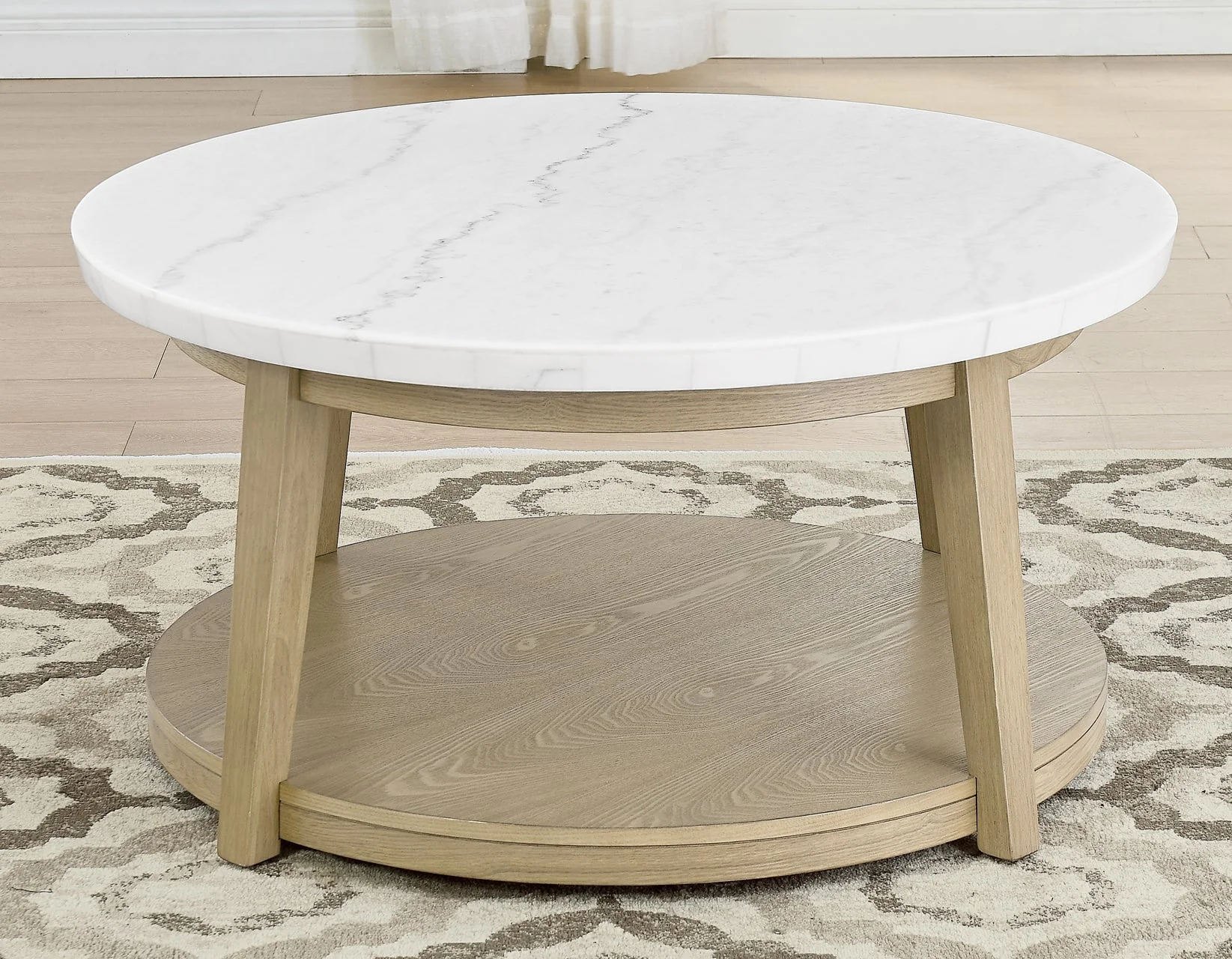 Vida, Round 36″ Cocktail Table, White Marble Top, Castered - Image 2