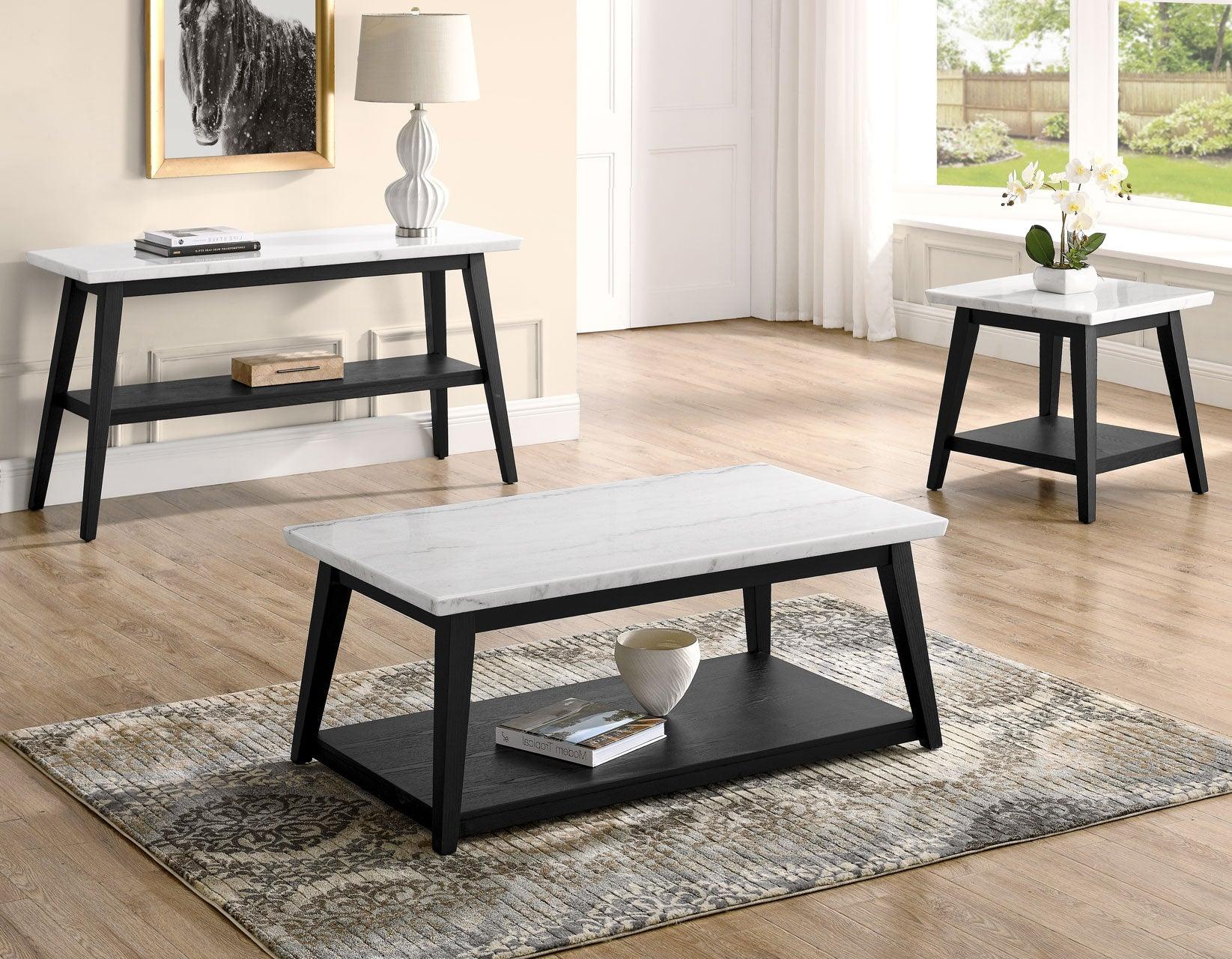 Vida White Marble Cocktail Table with Casters, Black Finish - Image 5