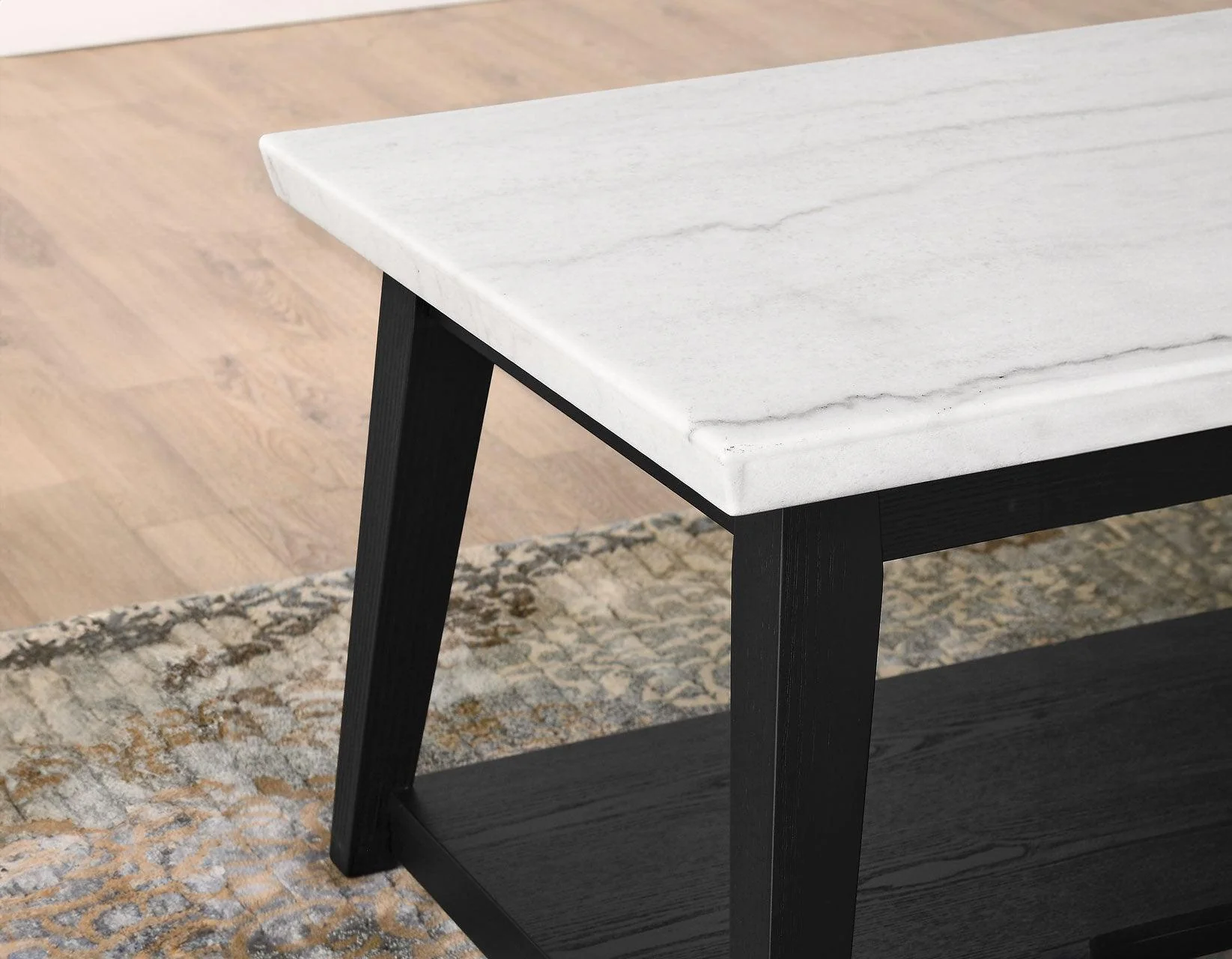 Vida White Marble Cocktail Table with Casters, Black Finish - Image 6