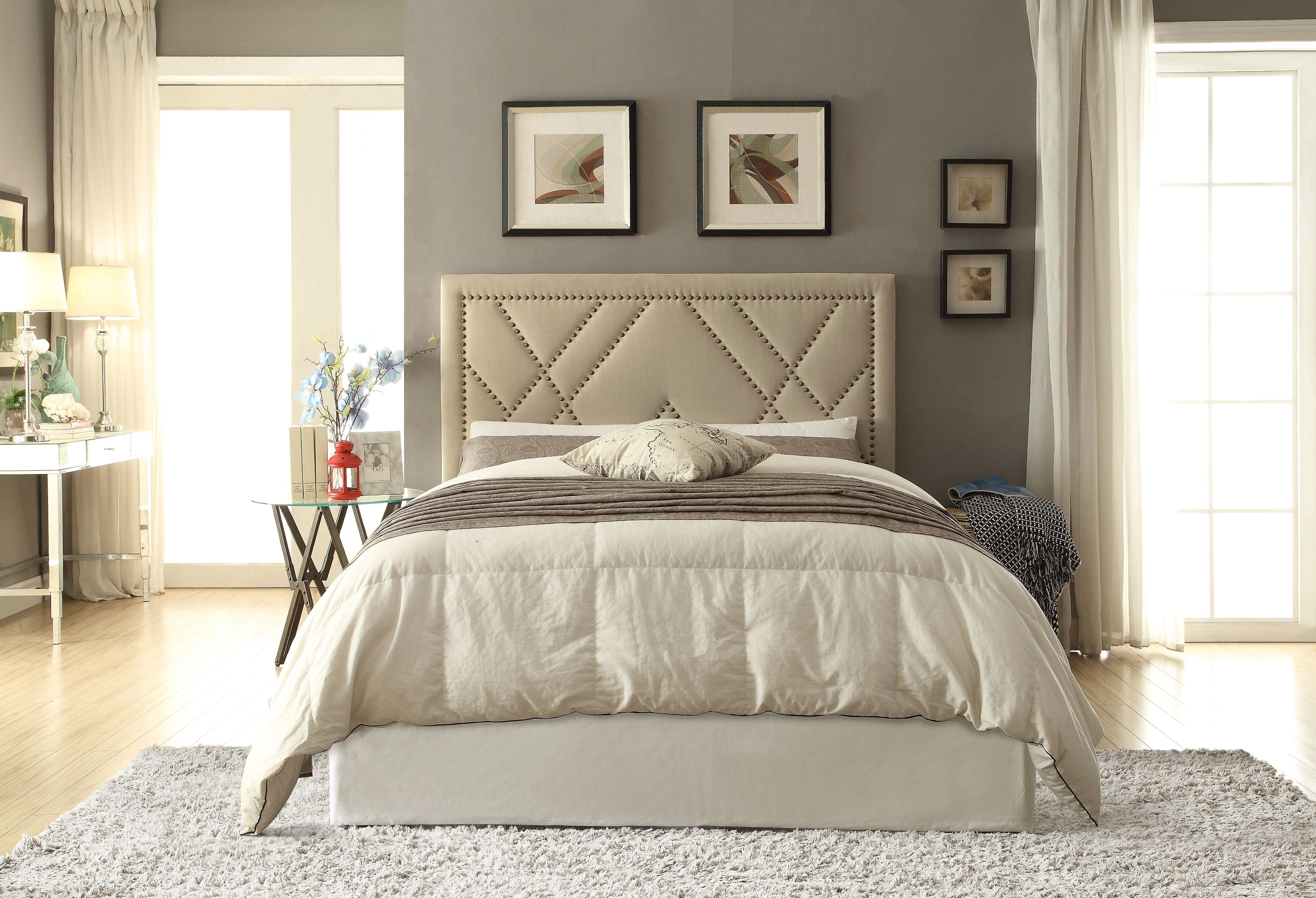 Vienne Nailhead Patterned Upholstered Headboard in Powder - Image 2