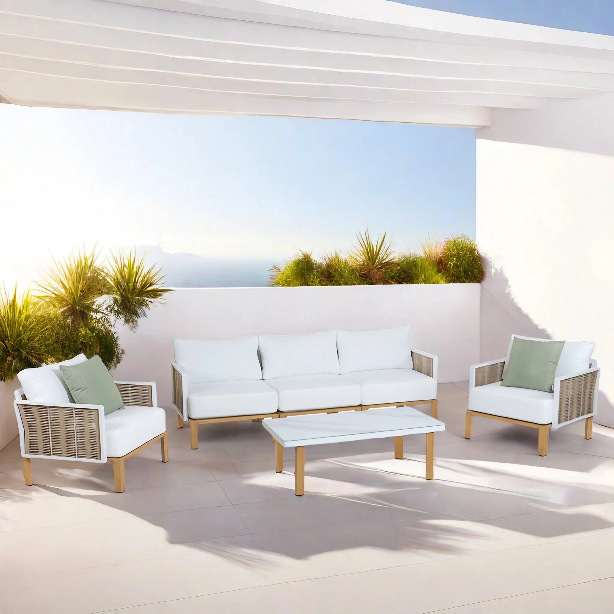 Vine 4-Piece Patio Conversation Set in Cream - Image 2