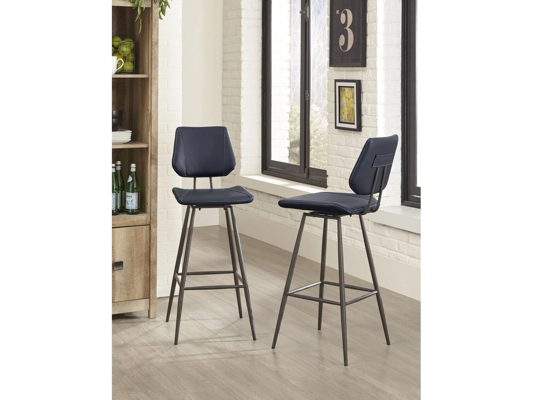 Vinson Modern Swivel Bar Stool in Cobalt (Set of 2)