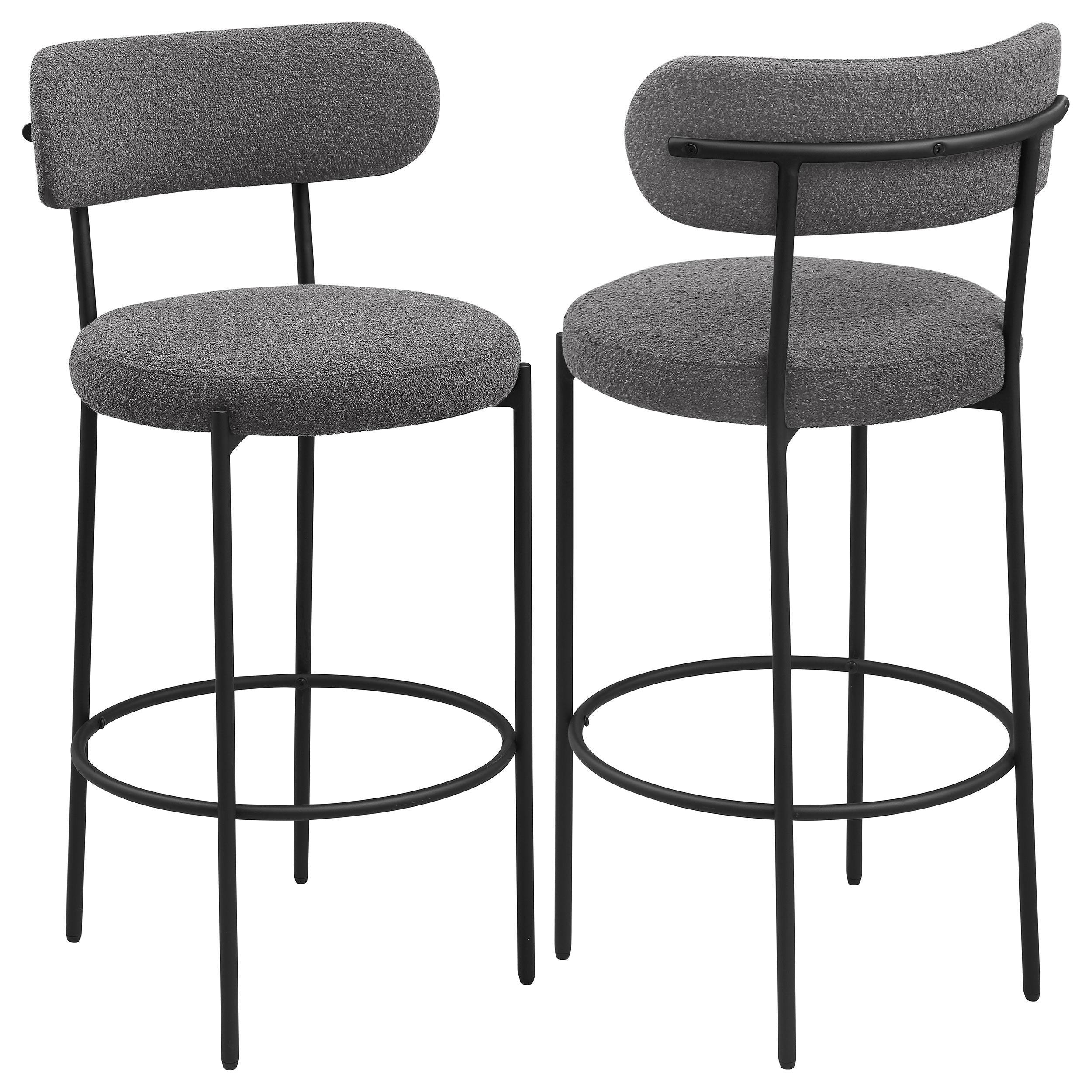 Viola Black Boucle Upholstered Bar Stool, Set of 2