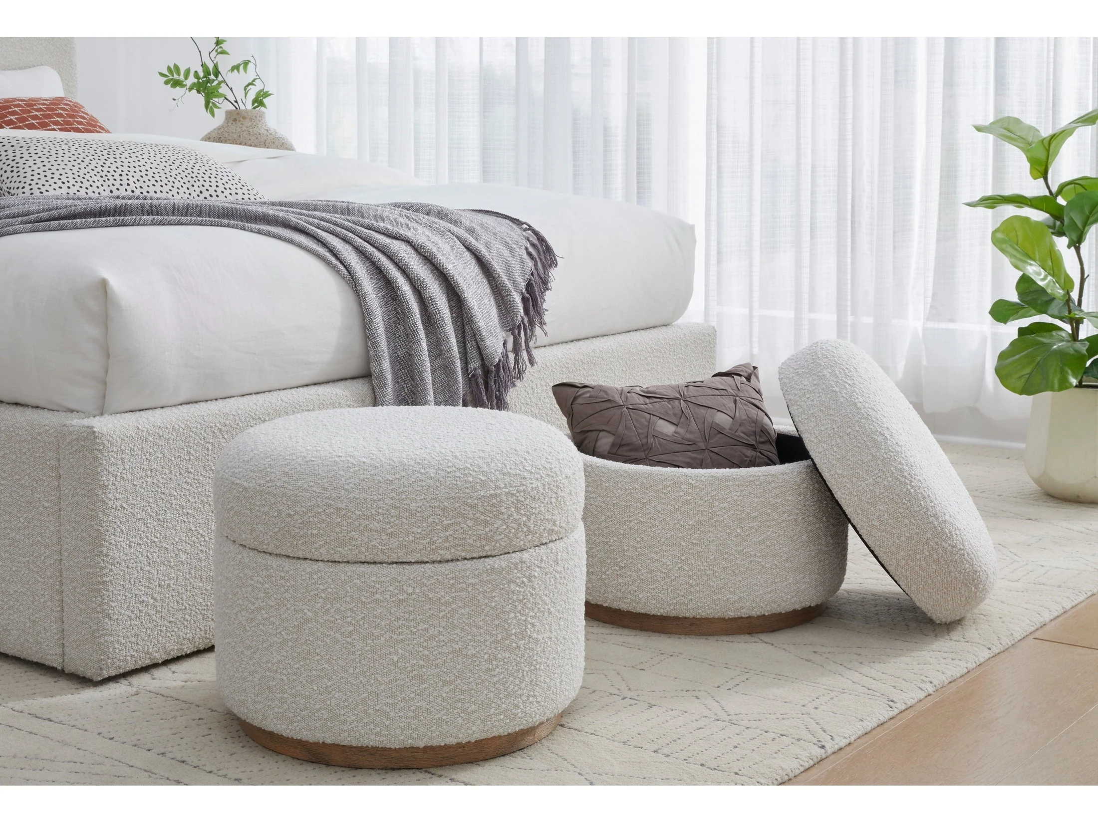 Virgil Off-White Upholstered Storage Ottoman in Ricotta Boucle