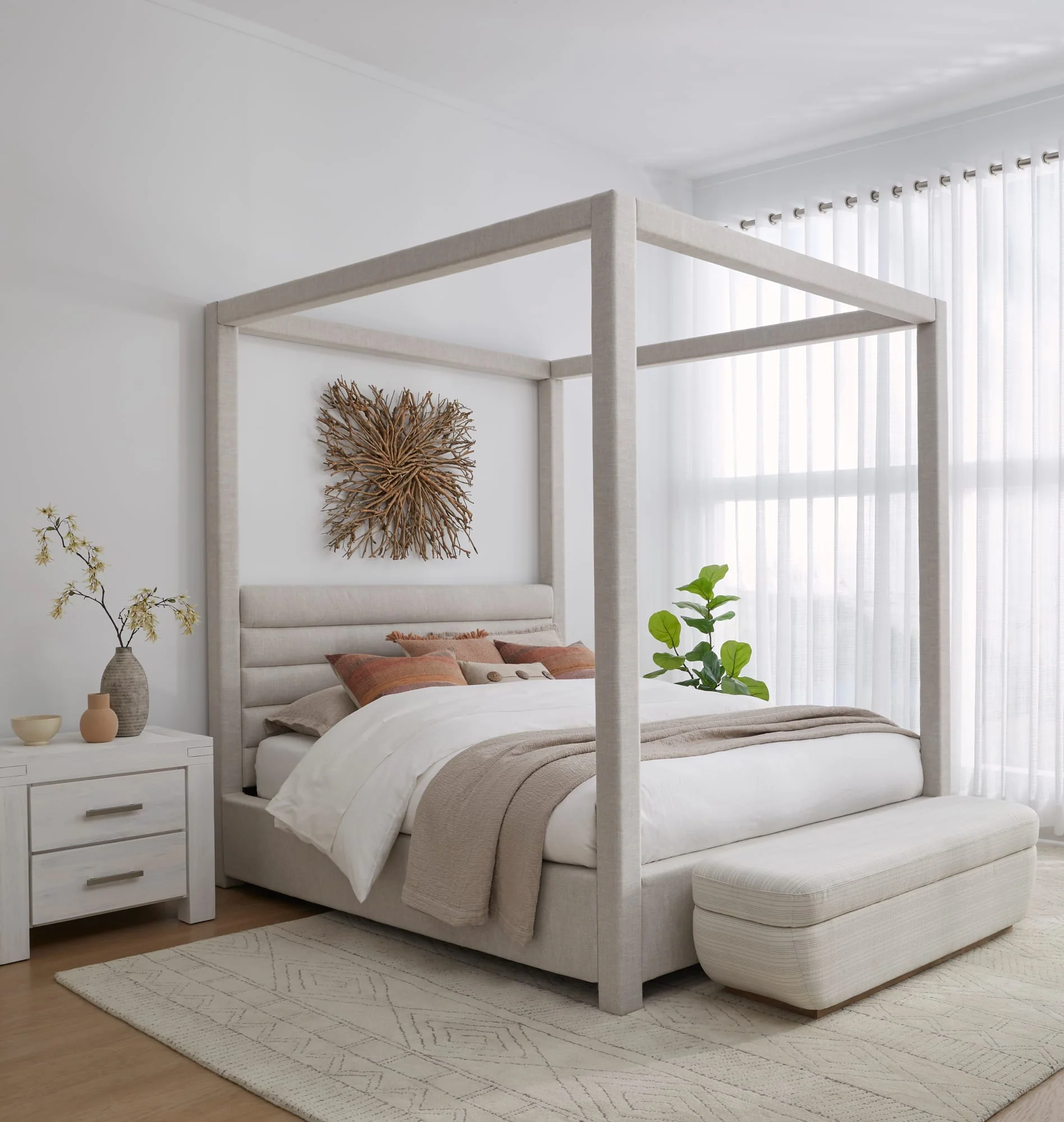 Virgil Rockford Turtle Dove Queen Upholstered Canopy Bed - Image 2