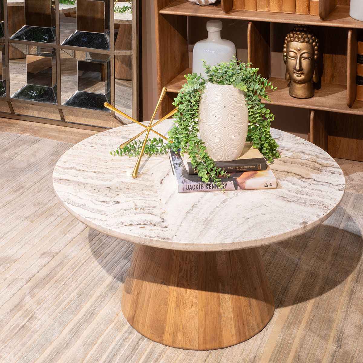Vista 36" Coffee Table with White Travertine and Light Base - Image 4
