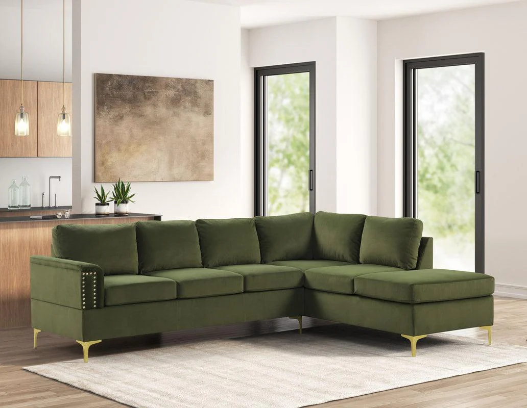 Vogue Olive Velvet Right Arm Facing (RAF) Sectional