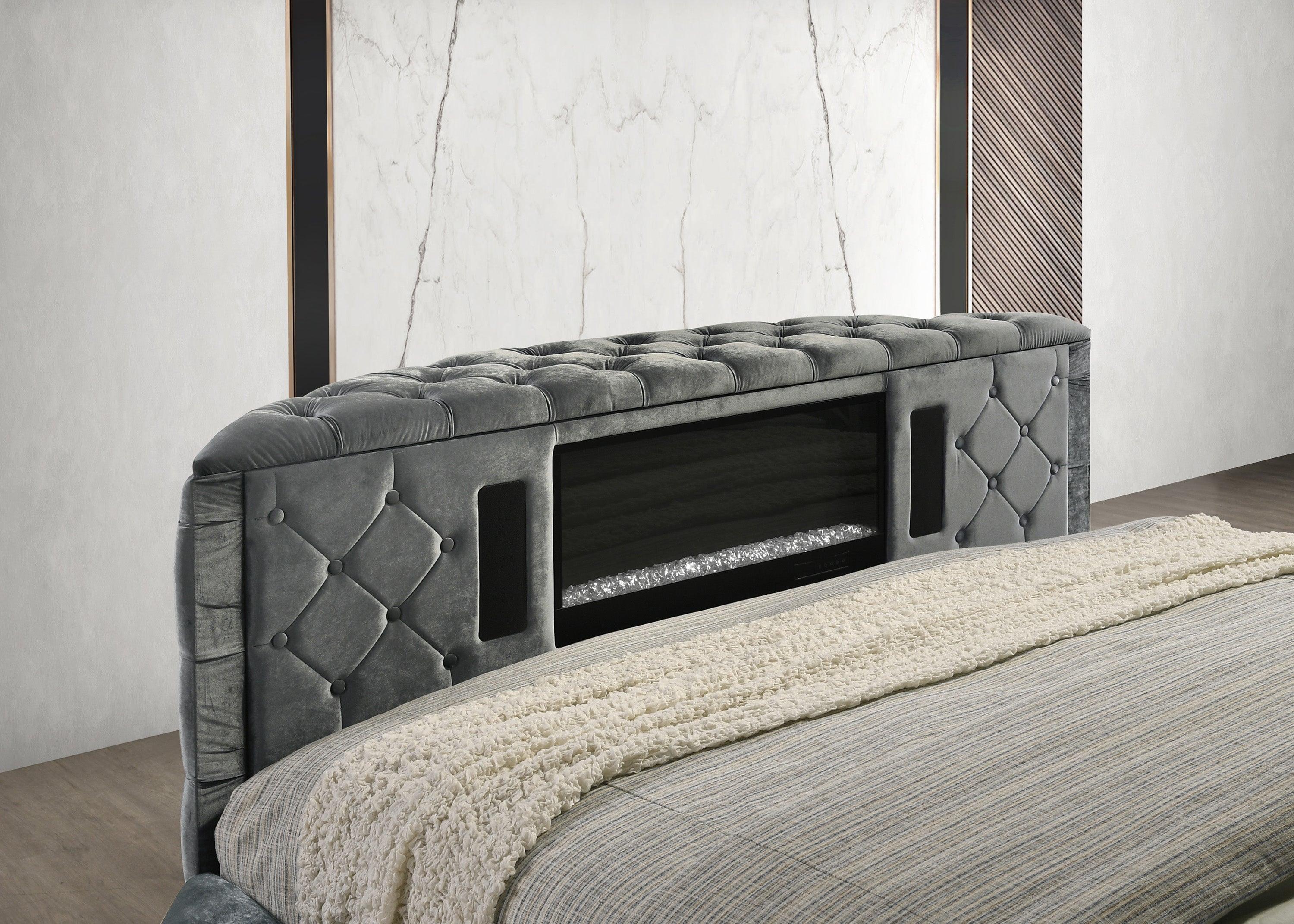 Voltare Gray King Upholstered Fireplace Bed with TV Lift - Image 7
