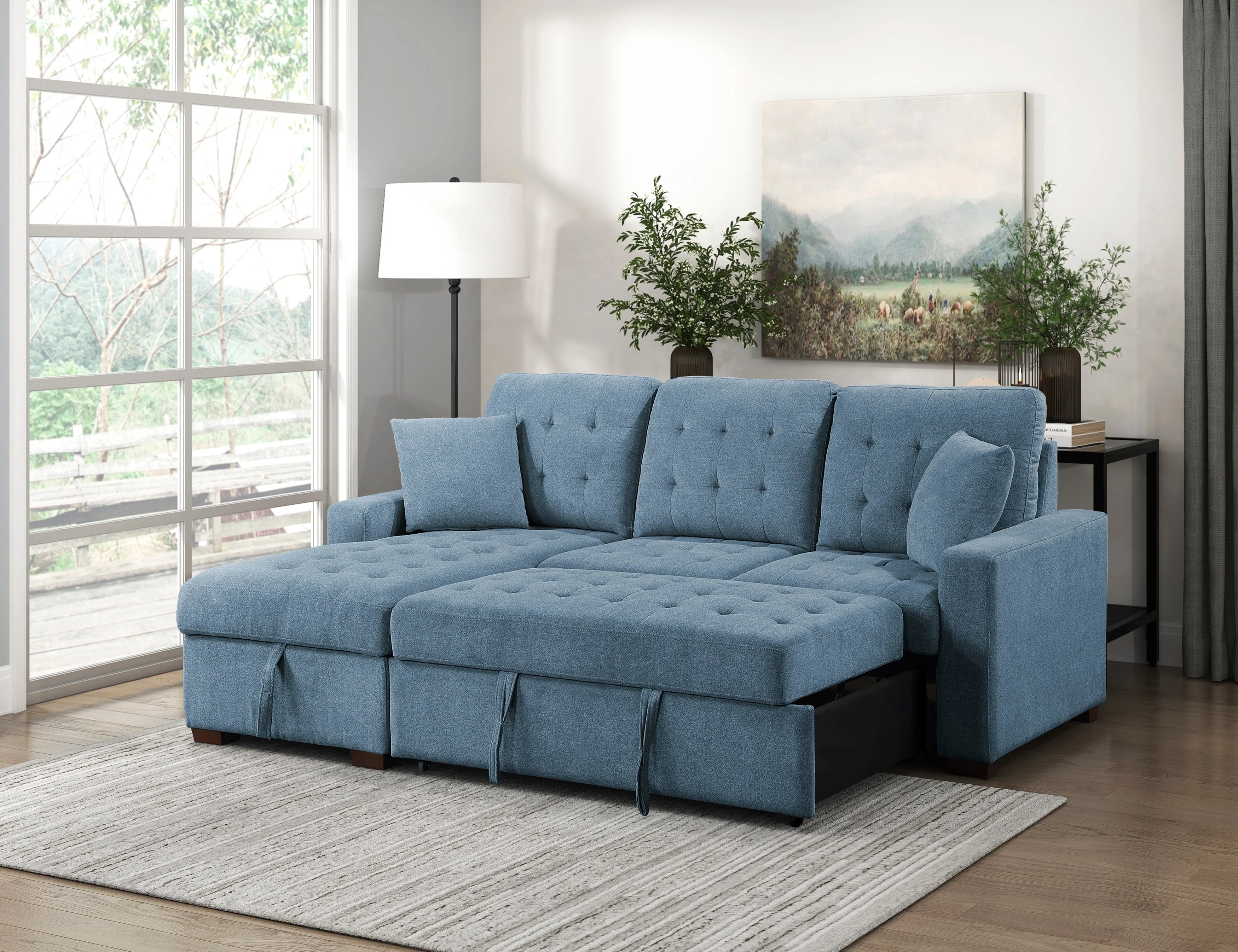 Waitsfield Blue 2-Piece Sectional with Left Chaise, Pull-out Bed and Hidden Storage - Image 9