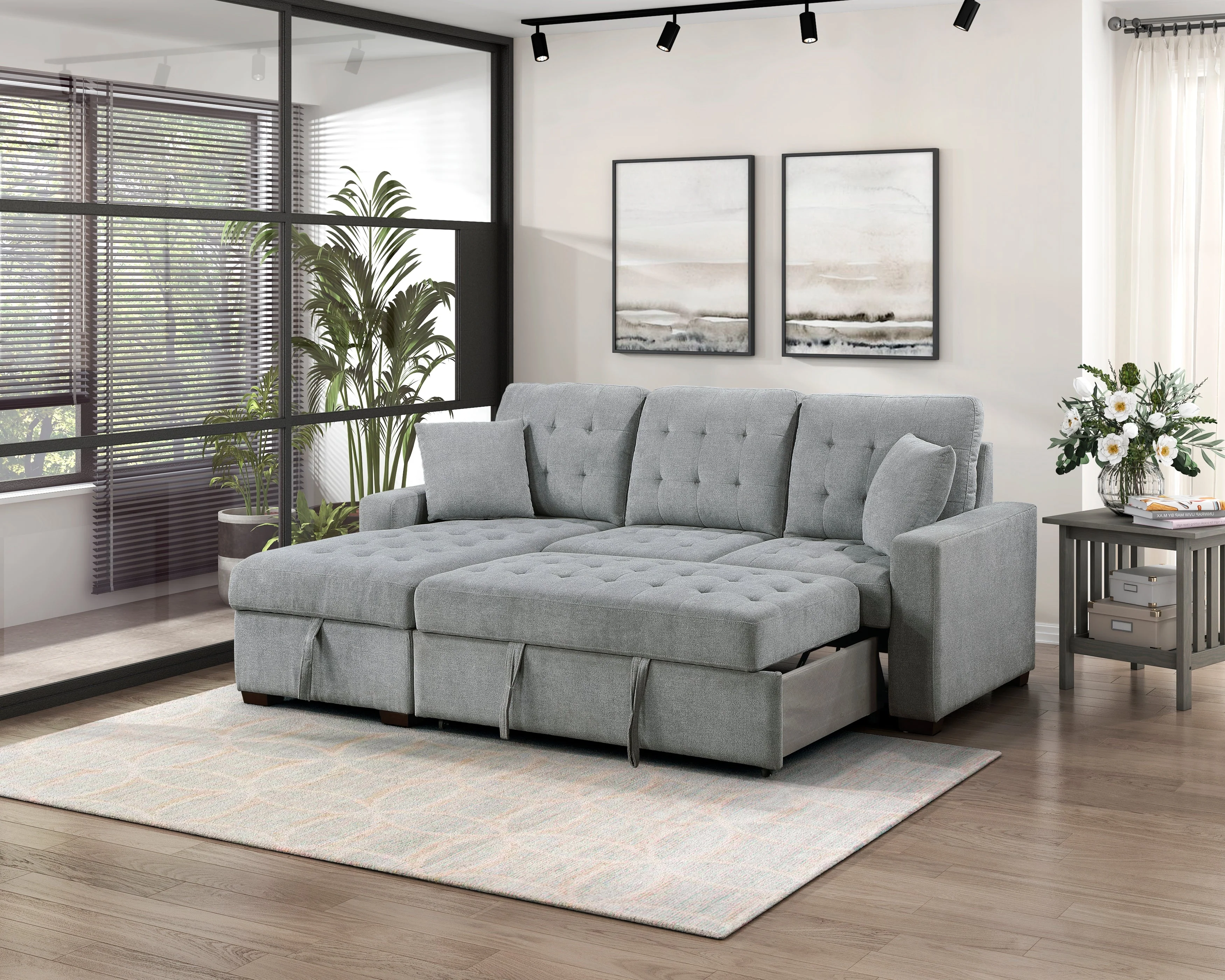 Waitsfield Gray 2-Piece Sectional with Left Chaise, Pull-out Bed and Hidden Storage - Image 8