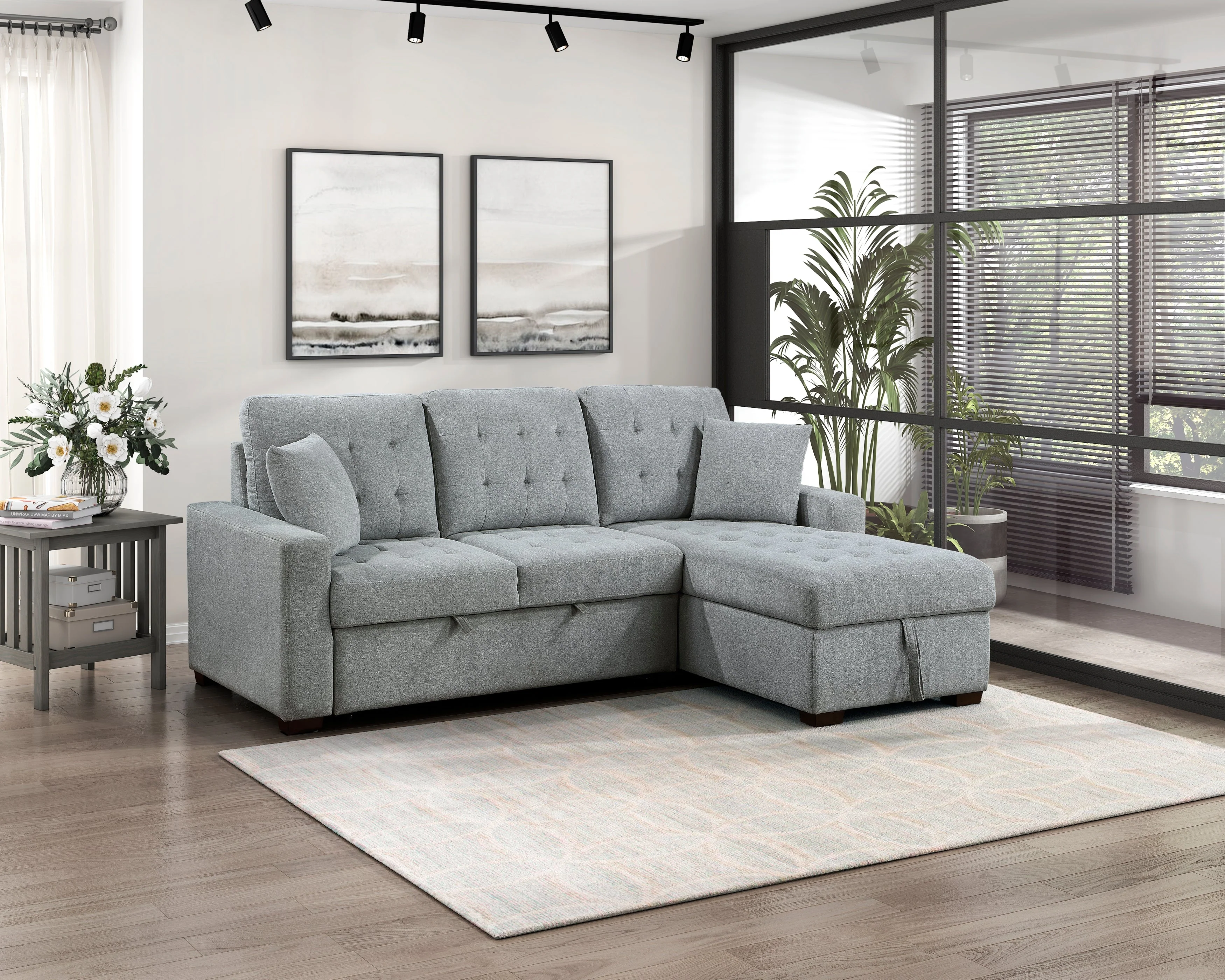 Waitsfield Gray 2-Piece Sectional with Right Chaise, Pull-out Bed and Hidden Storage