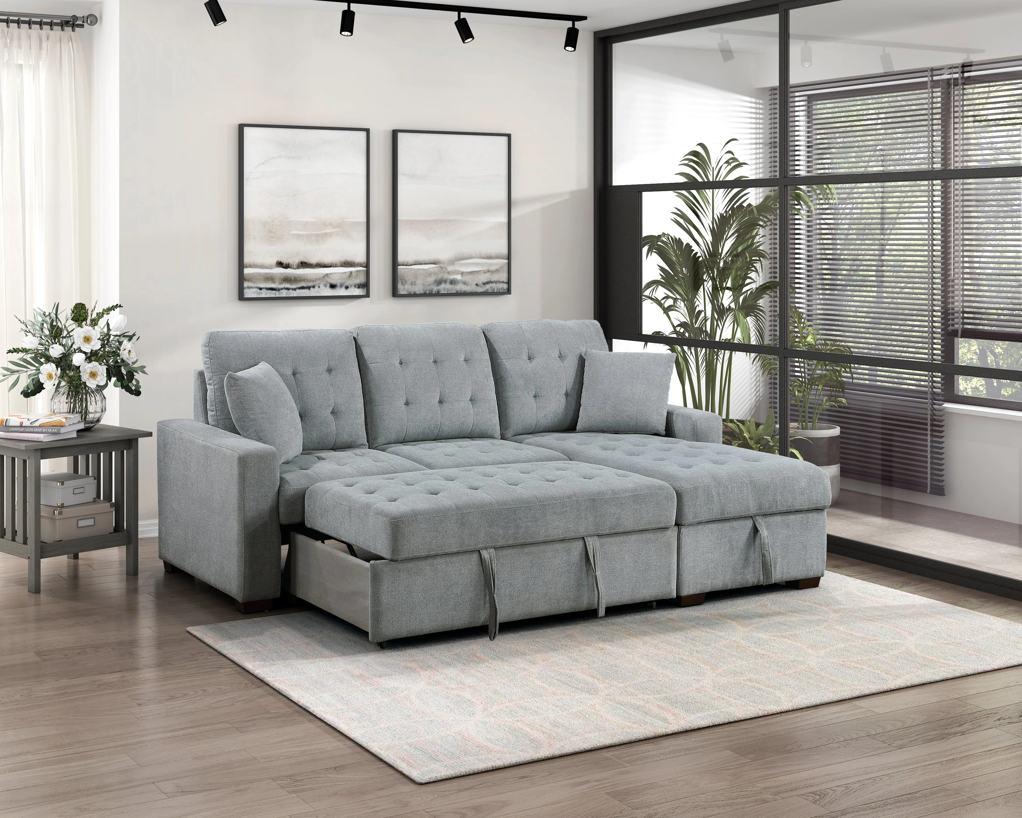 Waitsfield Gray 2-Piece Sectional with Right Chaise, Pull-out Bed and Hidden Storage - Image 7