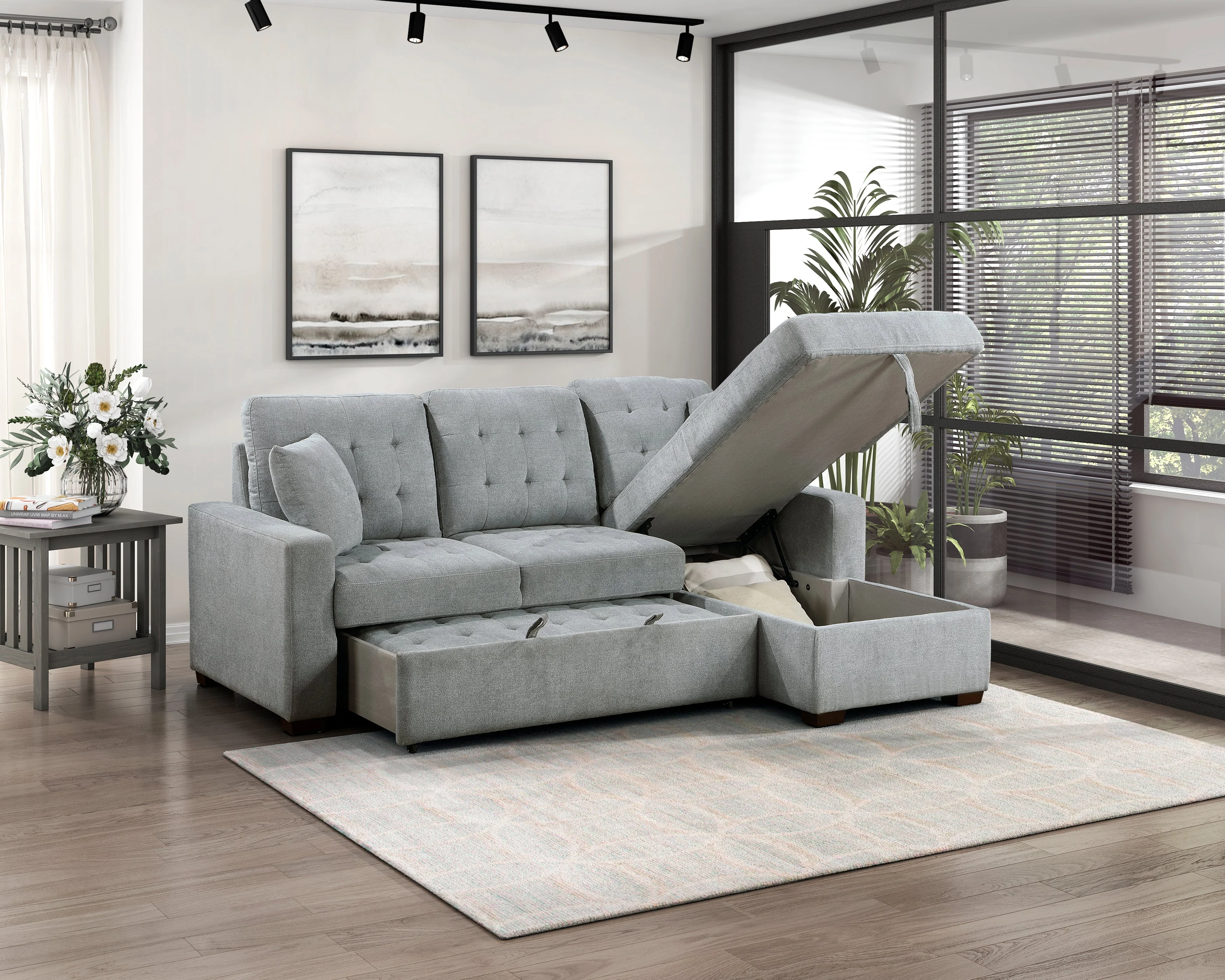 Waitsfield Gray 2-Piece Sectional with Right Chaise, Pull-out Bed and Hidden Storage - Image 9