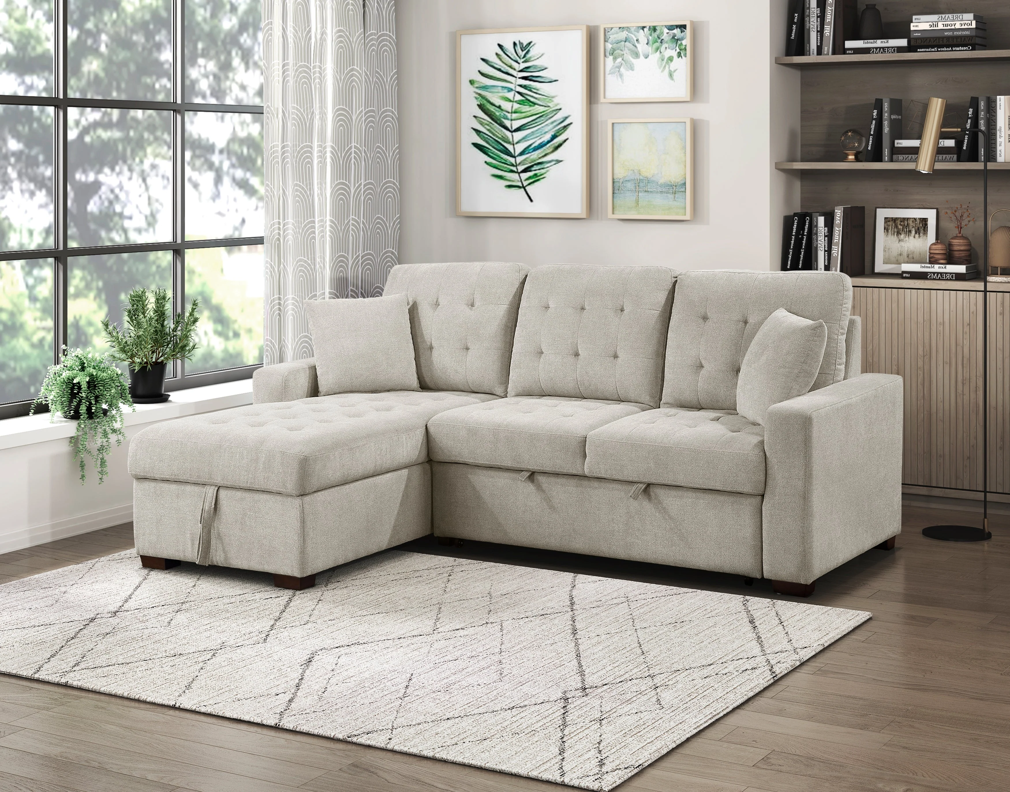 Waitsfield Sand 2-Piece Sectional with Left Chaise, Pull-out Bed and Hidden Storage