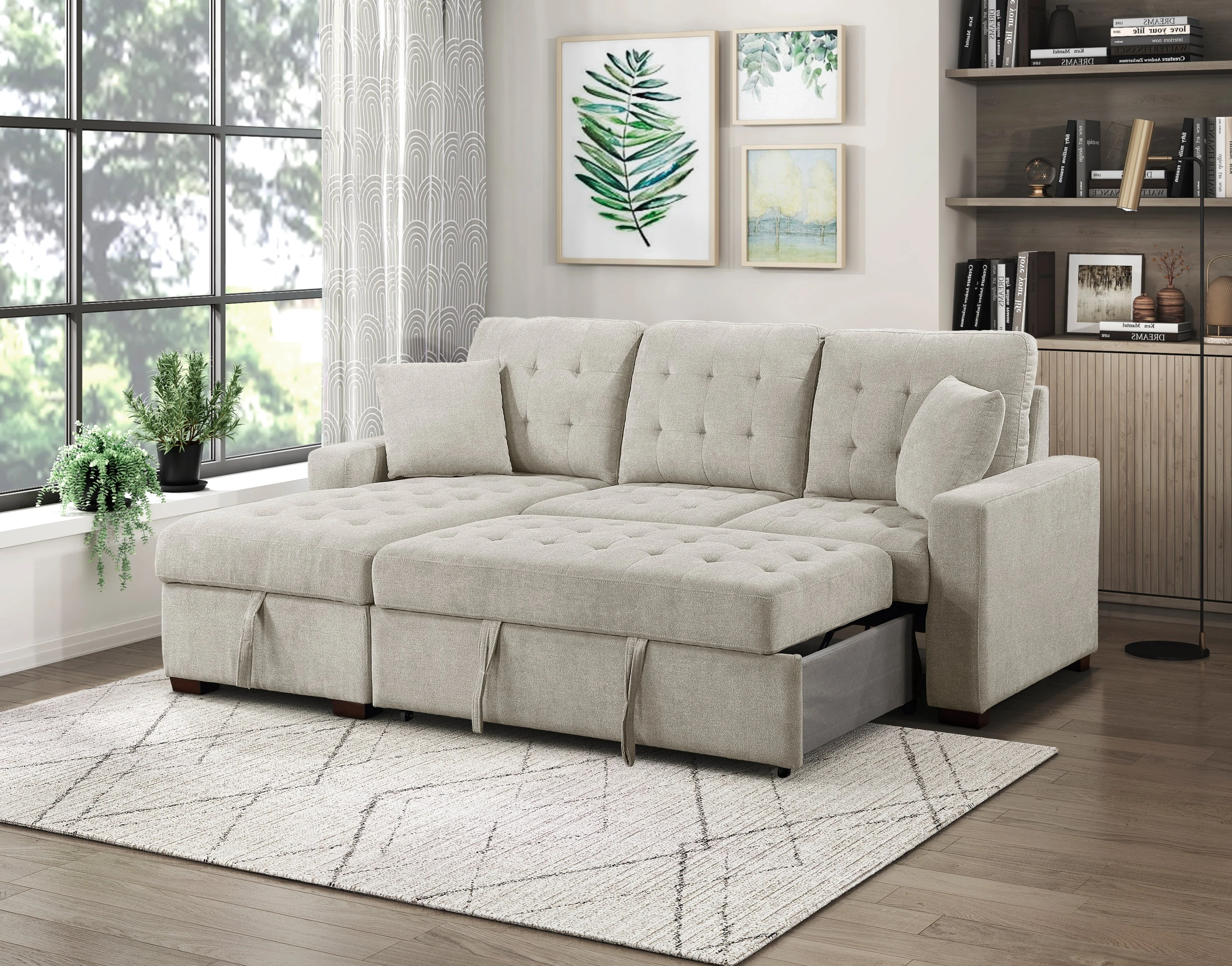 Waitsfield Sand 2-Piece Sectional with Left Chaise, Pull-out Bed and Hidden Storage - Image 10