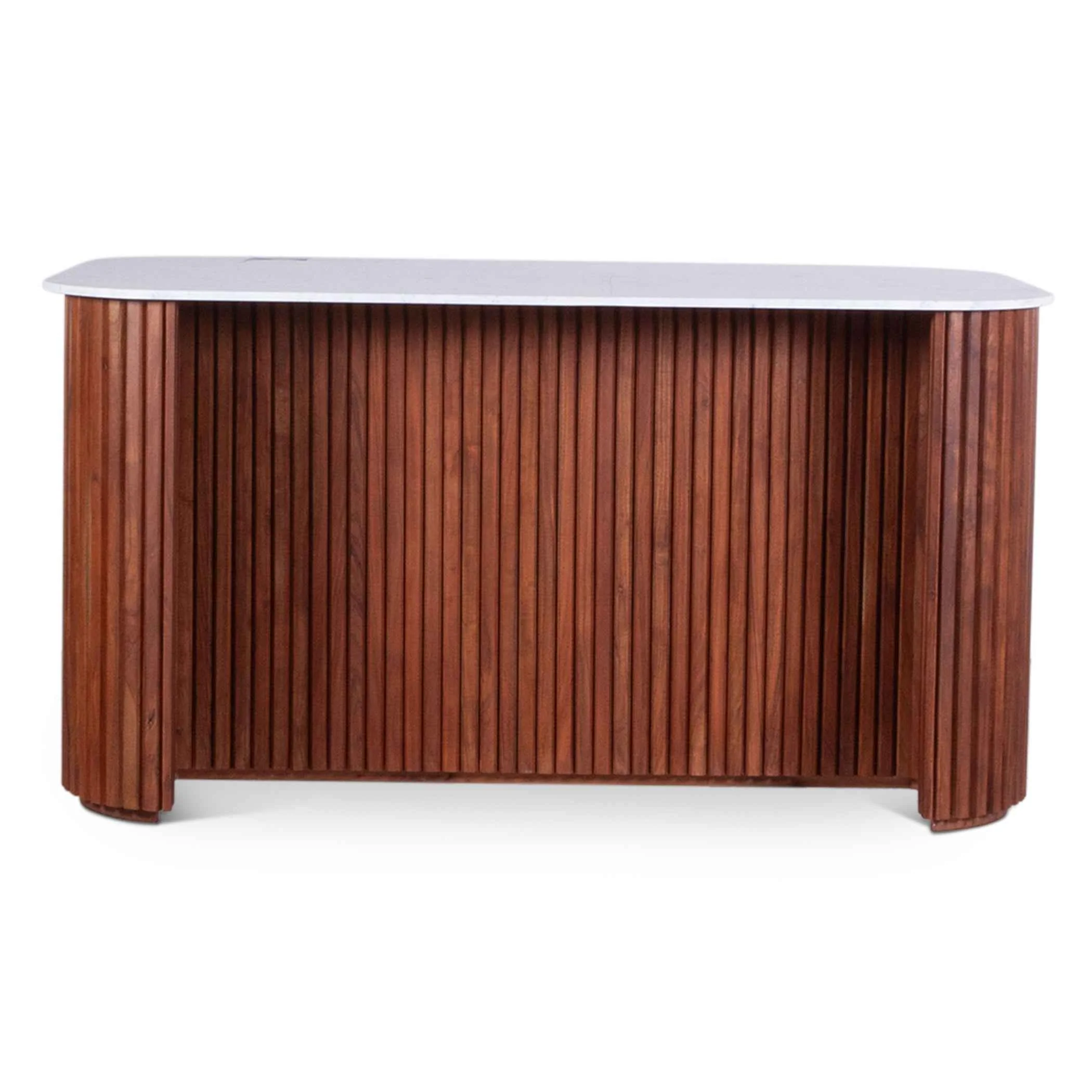 Wales 68" Kitchen Island in Walnut Brown with White Marble Top - Image 2