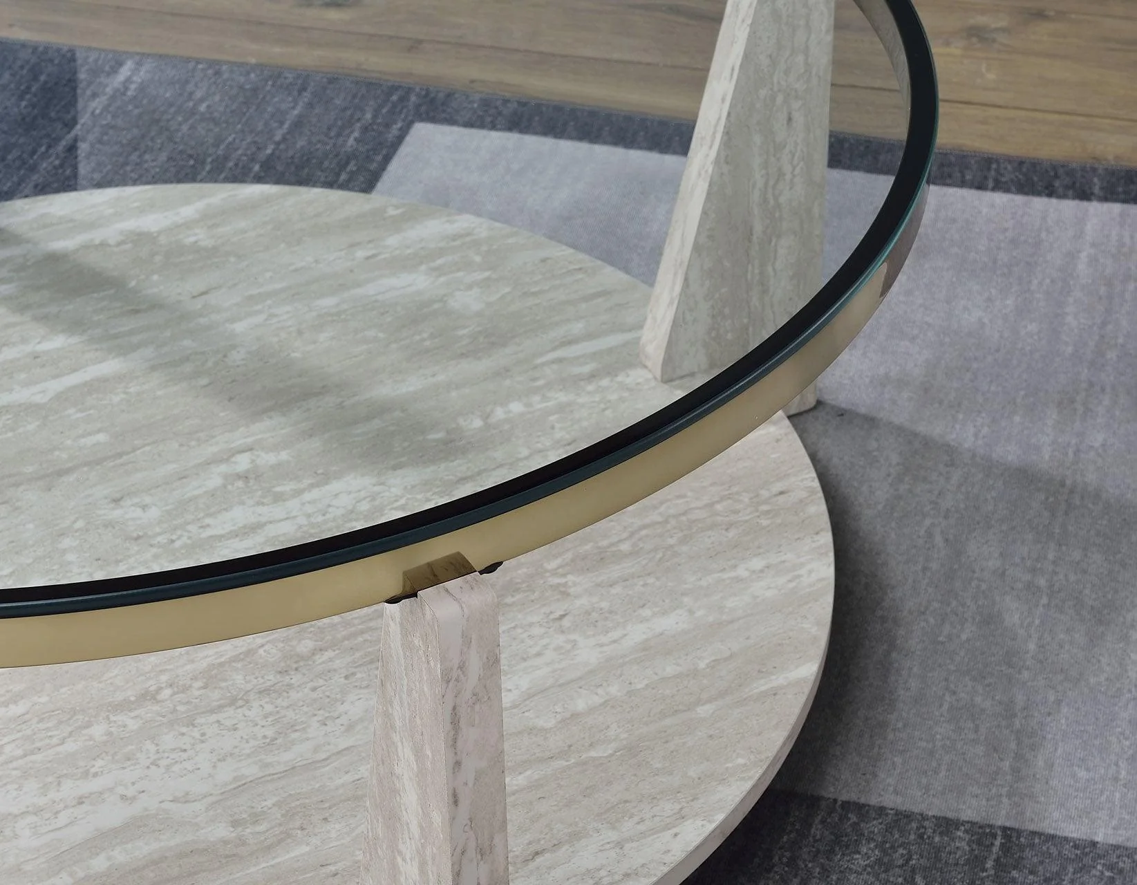 Wanda 42″ Round Glass Top Coffee Table with Casters - Image 2