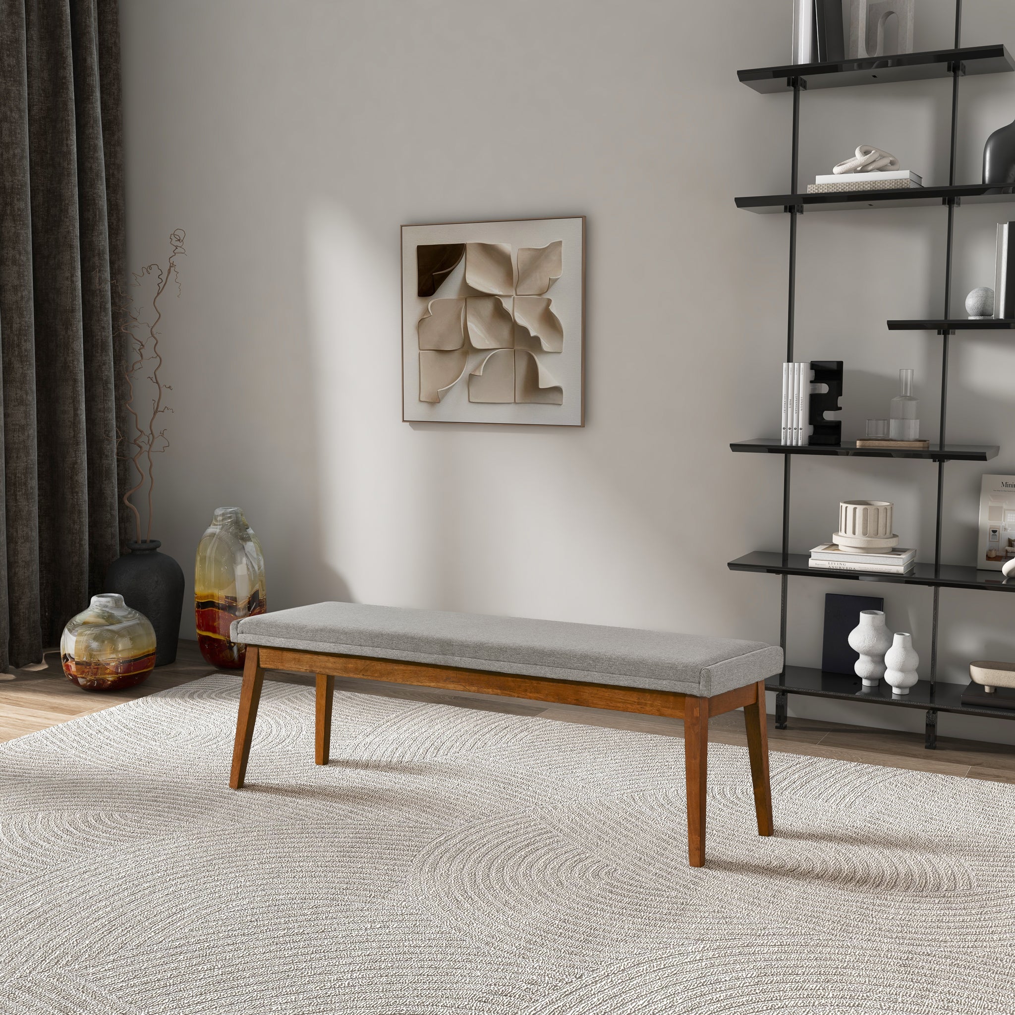 Warren Bench in Ash Grey Fabric - Image 2