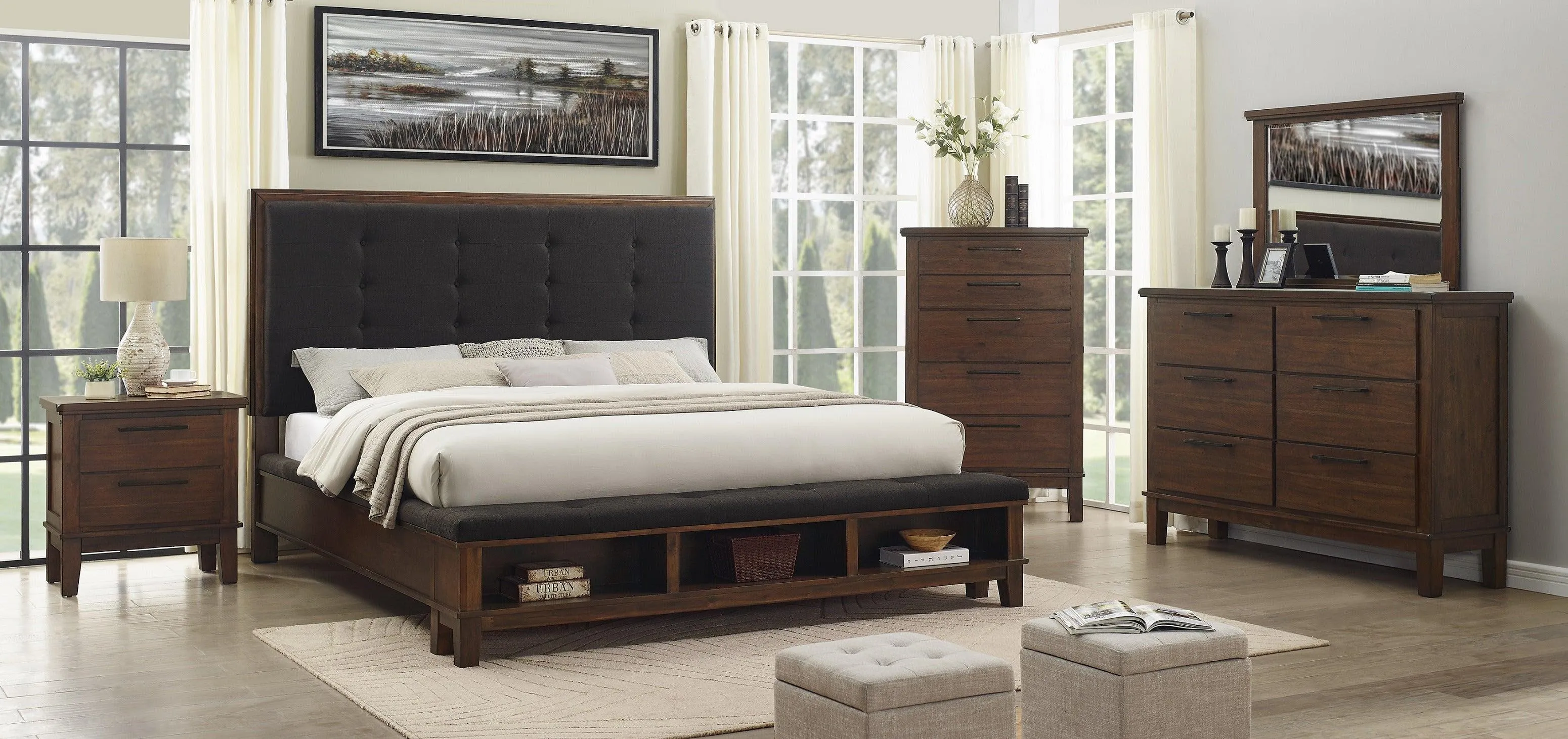 Watson Brown King Upholstered Storage Panel Bed - Image 2
