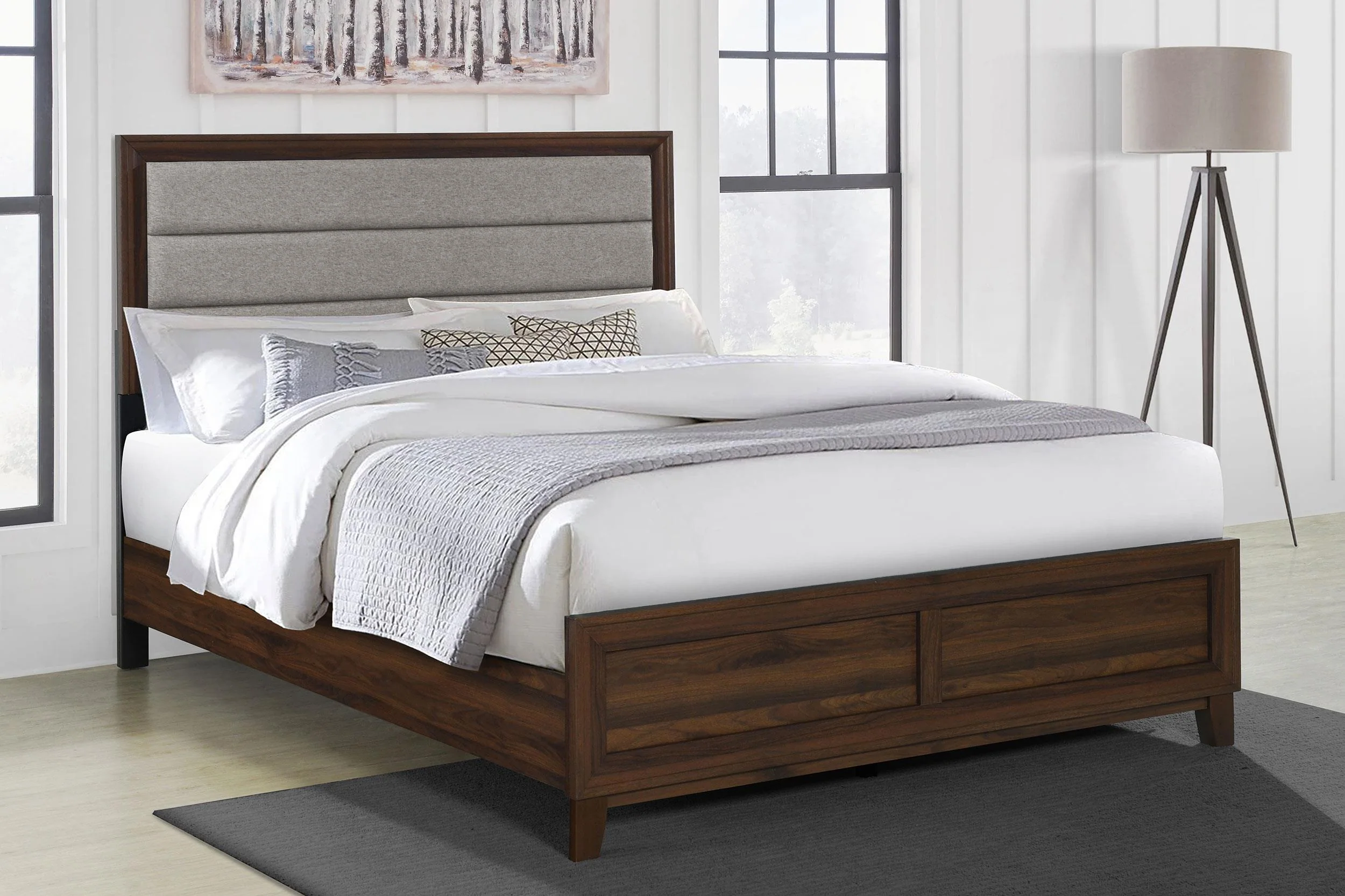 Welsley Walnut 50-inch Upholstered Queen Bed