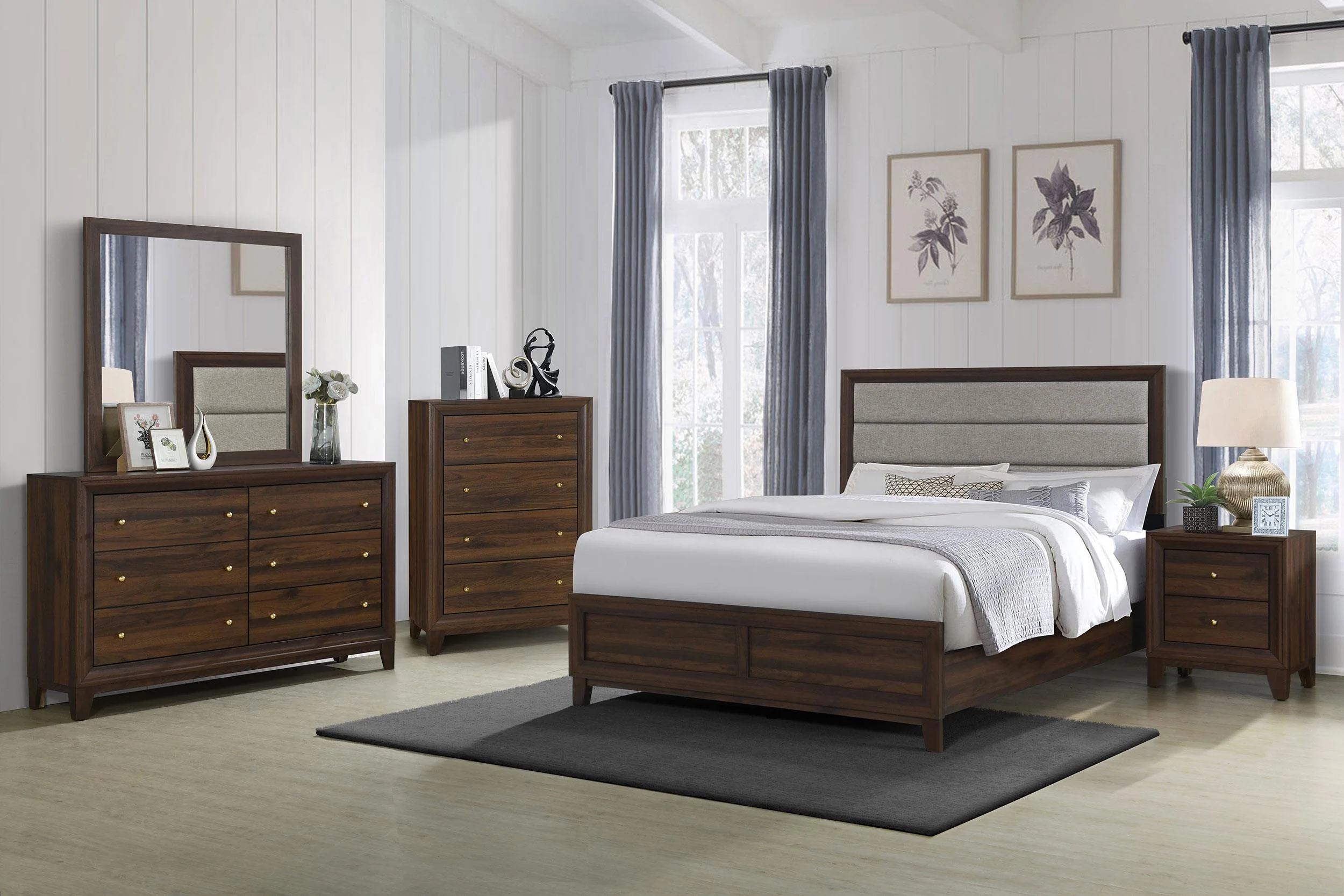 Welsley Walnut 50-inch Upholstered Queen Bed - Image 7
