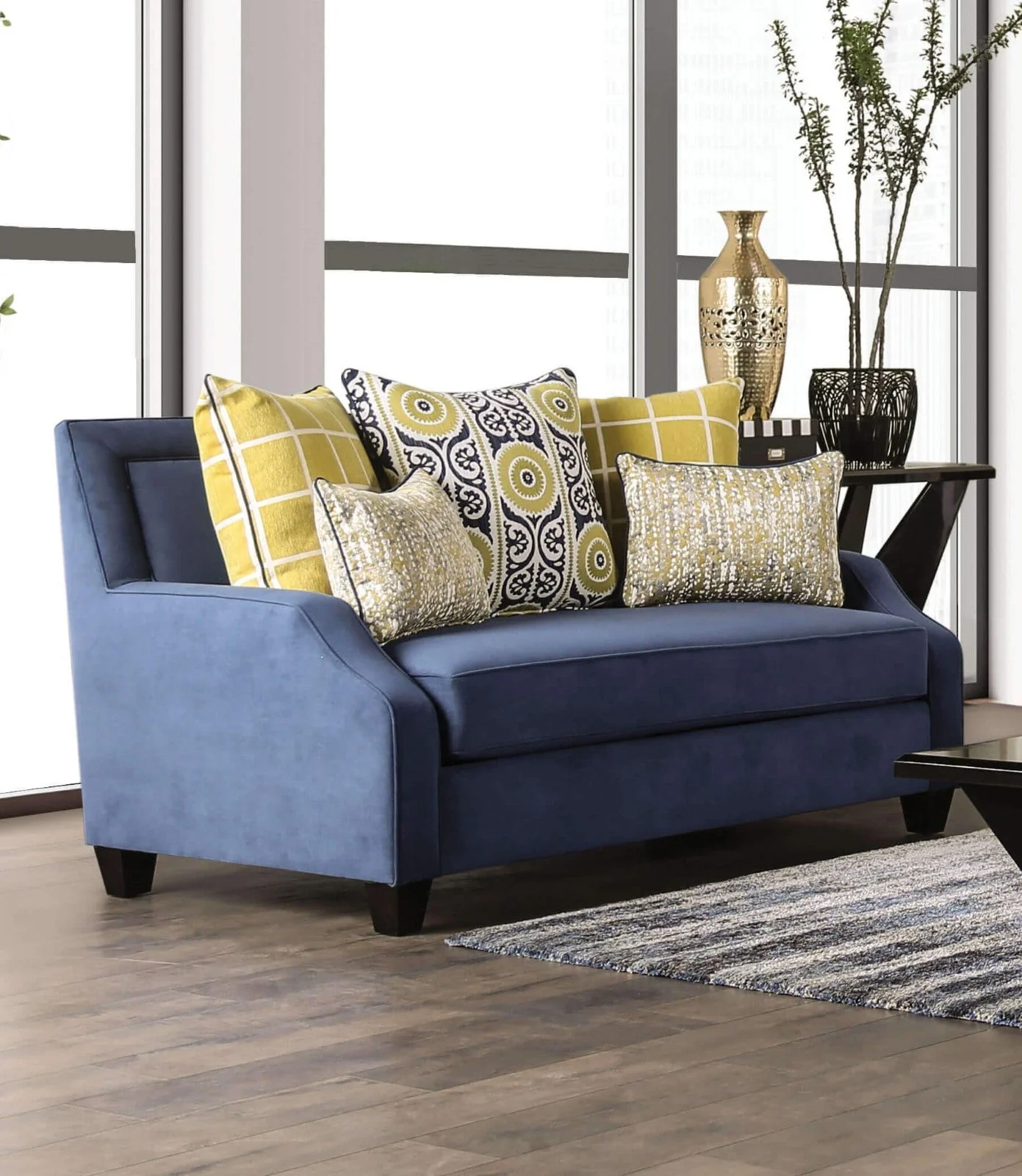 West brompton Navy/Yellow Sofa & Loveseat - Image 2