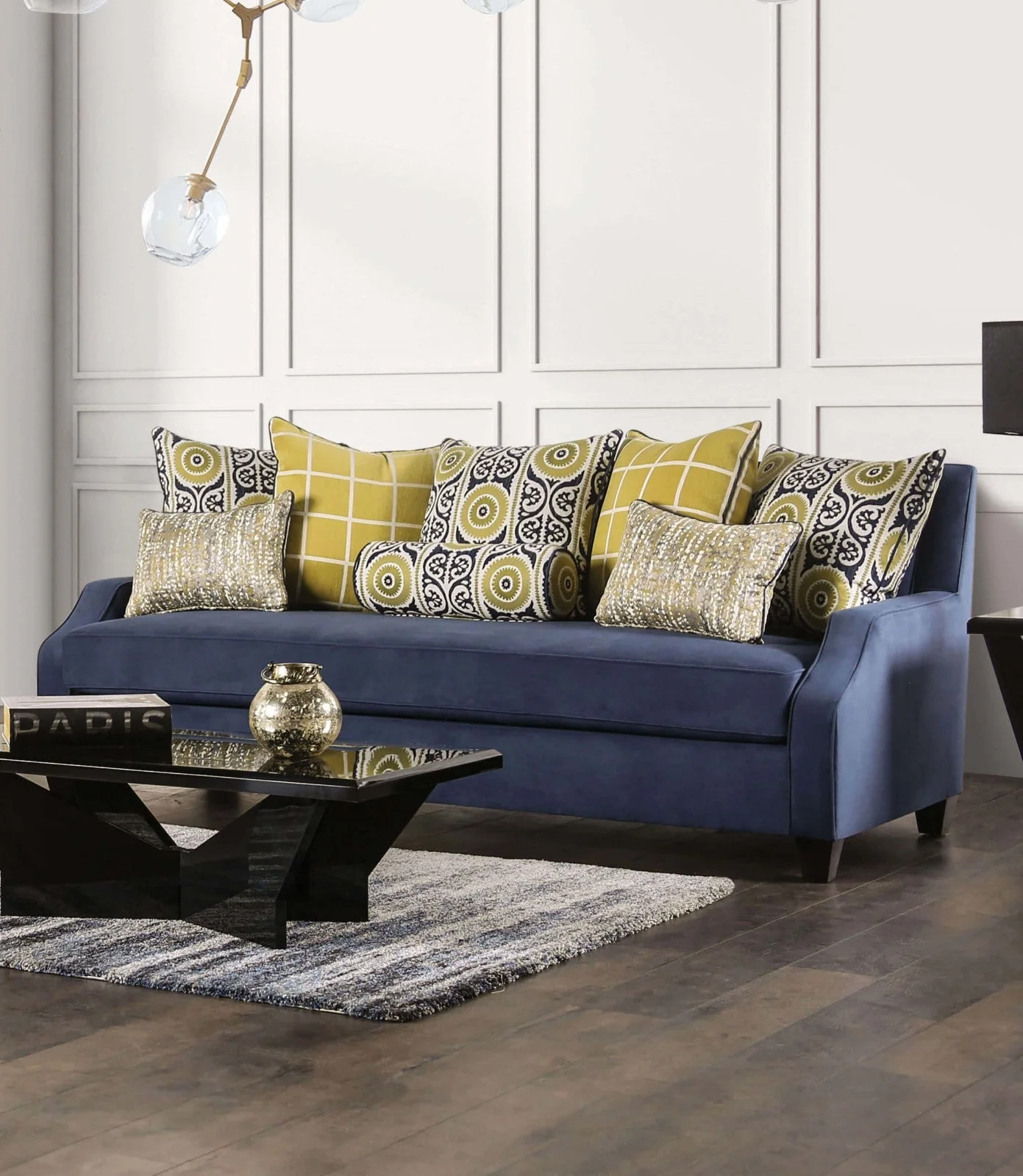 West brompton Navy/Yellow Sofa & Loveseat - Image 3