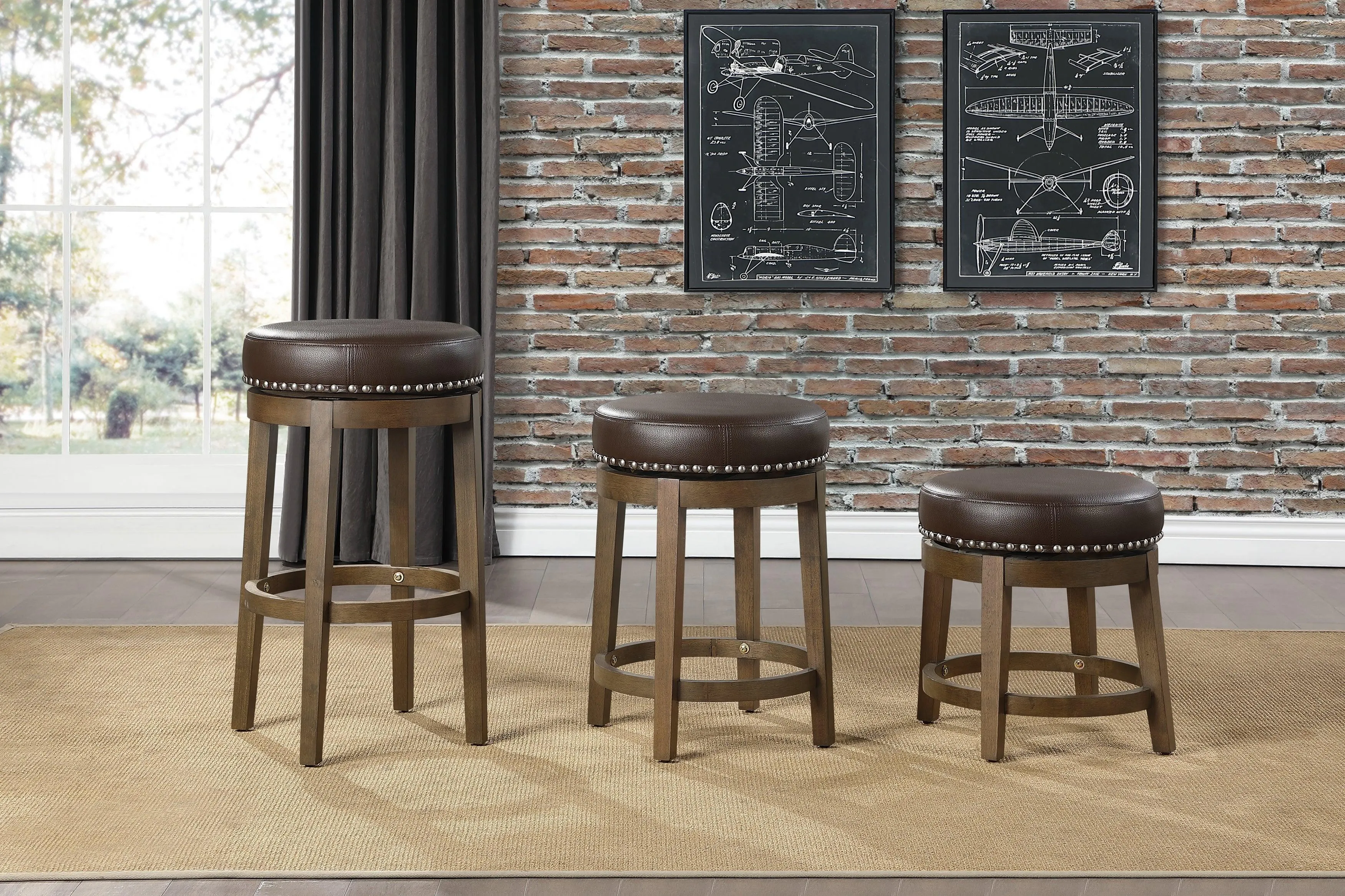 Westby Brown/Brown Round Swivel Counter Height Stool, Set of 2 - Image 2