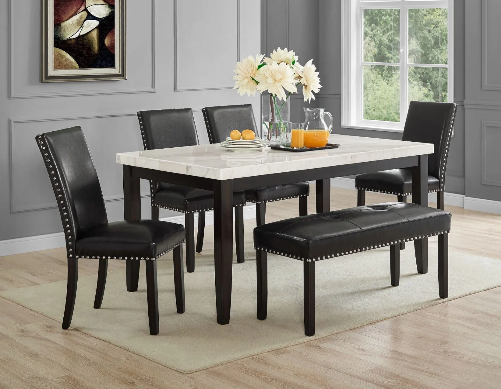 Westby Ebony Marble Top Dining Room Set