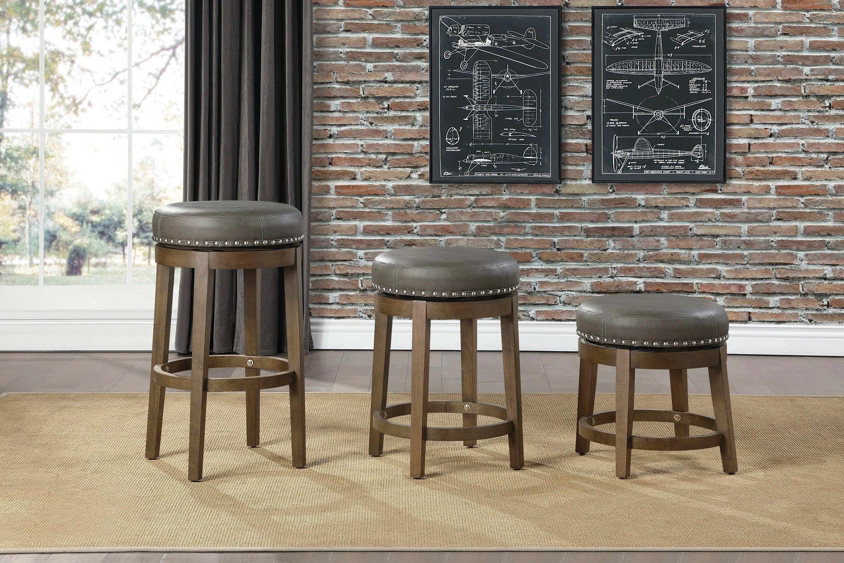 Westby Gray/Brown Round Swivel Counter Height Stool, Set of 2 - Image 2