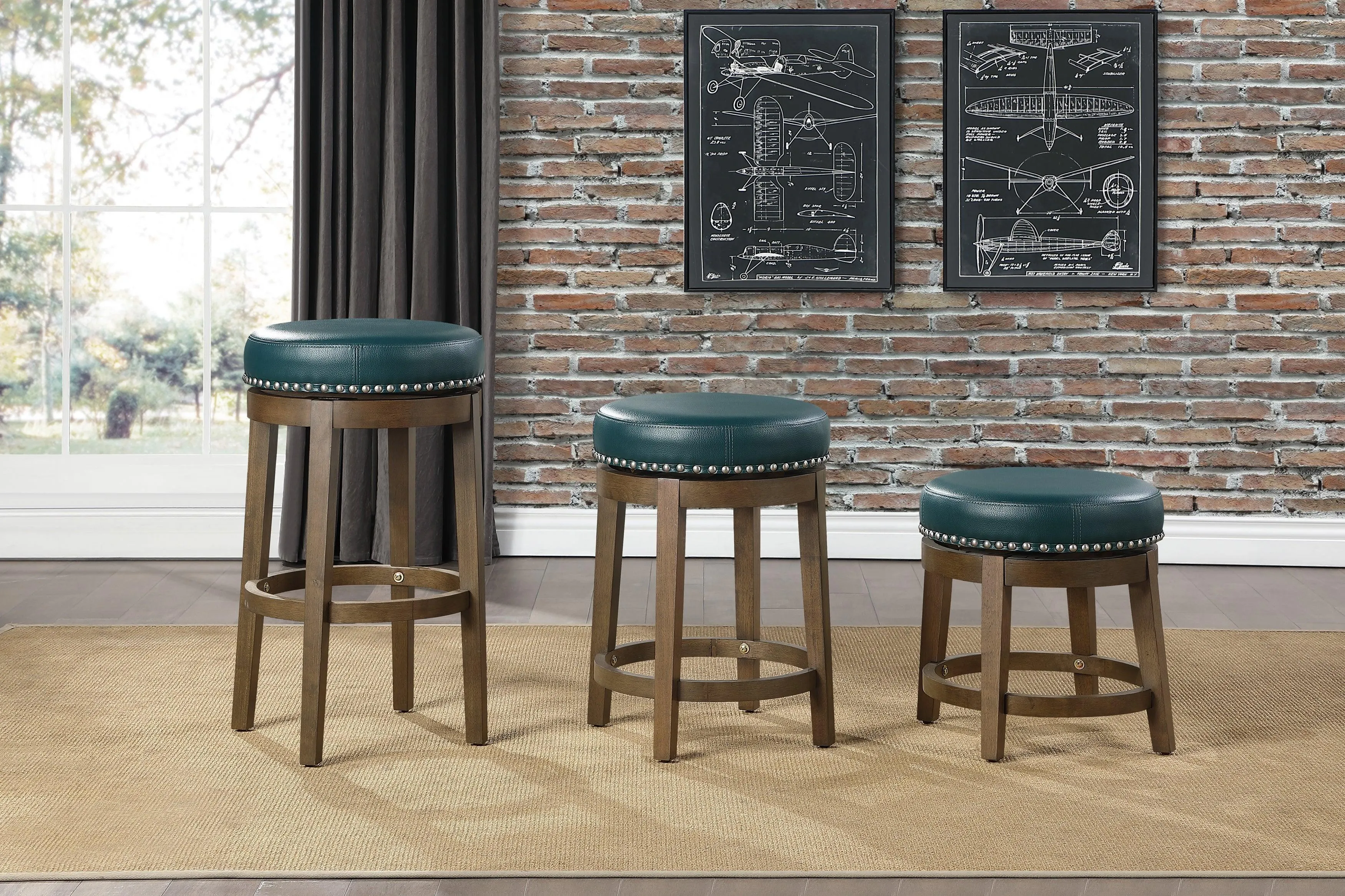Westby Green/Brown Round Swivel Pub Height Stool,  Set of 2 - Image 2