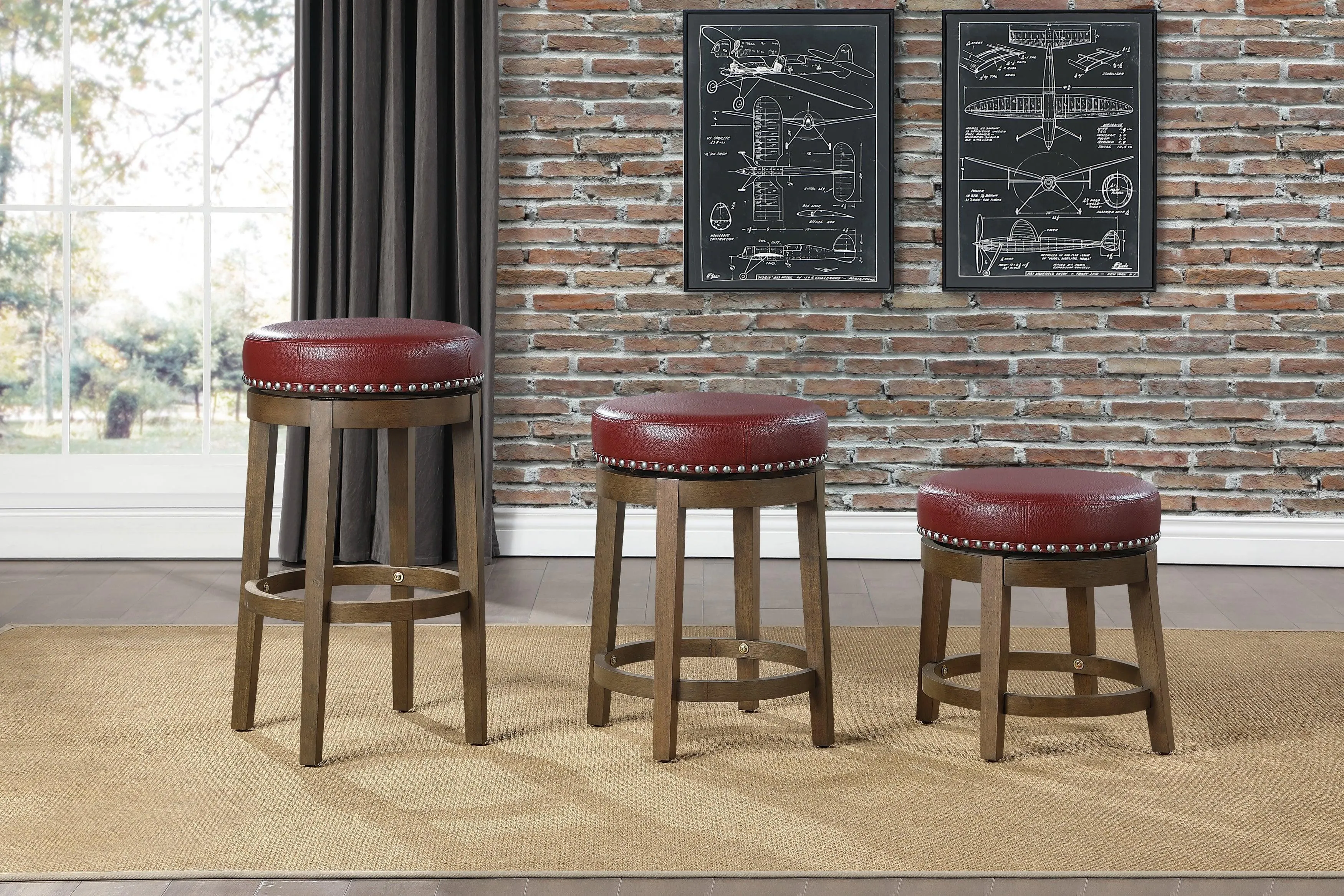 Westby Red/Brown Round Swivel Counter Height Stool, Set of 2 - Image 2
