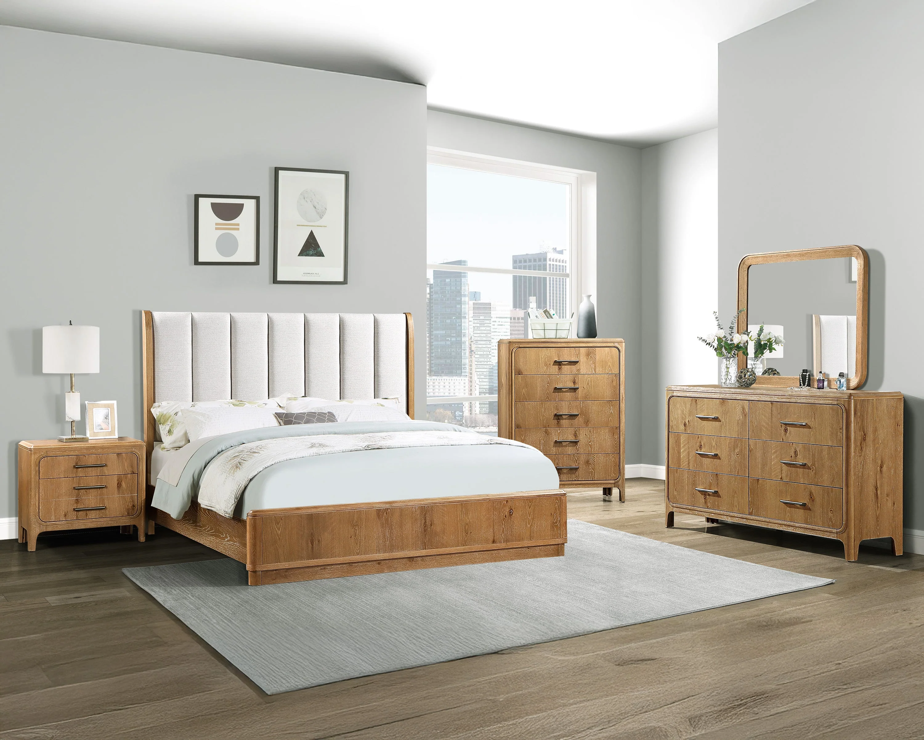 Westcott Cerused Natural King Upholstered Panel Bed - Image 4