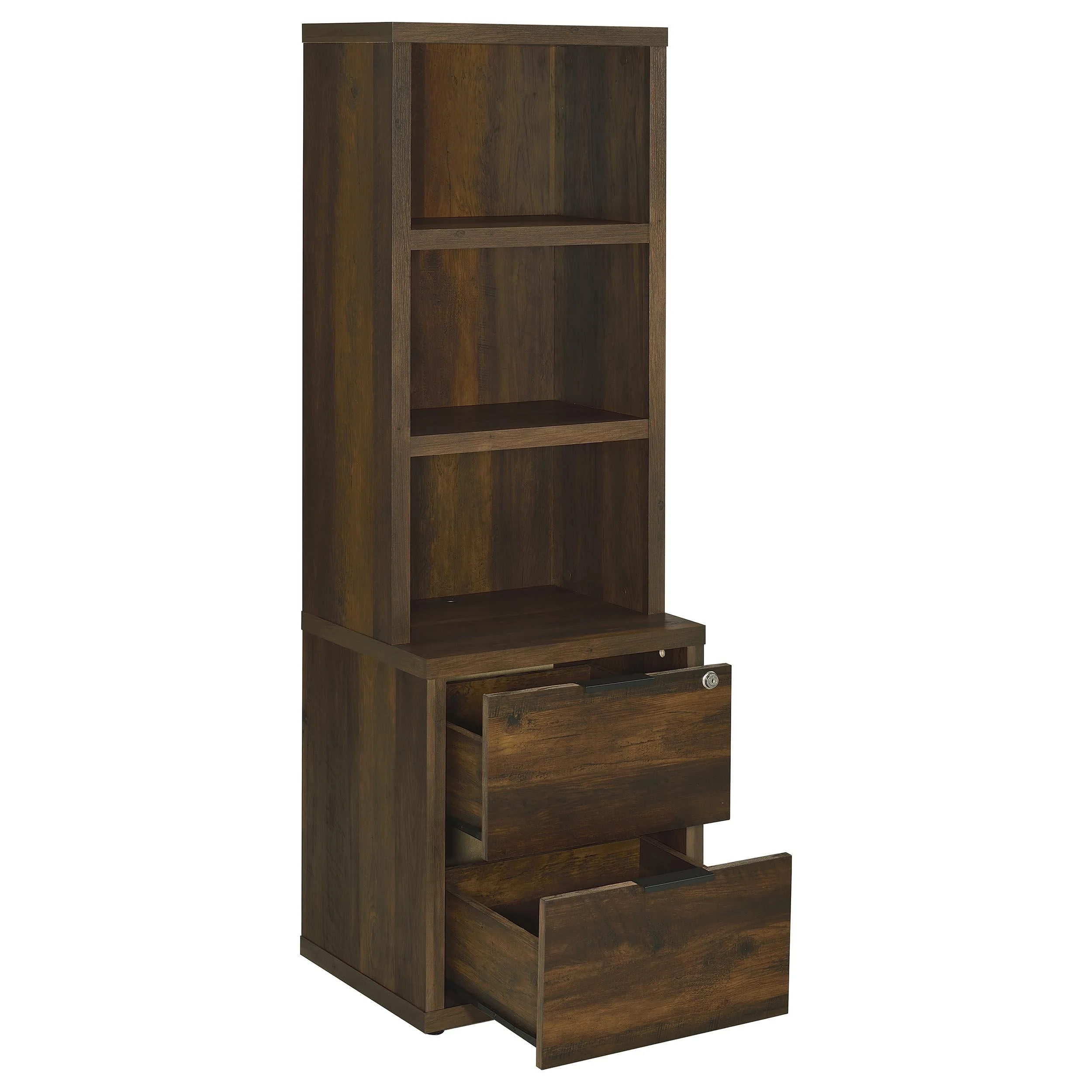 Westpark Dark Pine 3-Shelf Bookcase with Lockable Drawer and USB Ports - Image 3