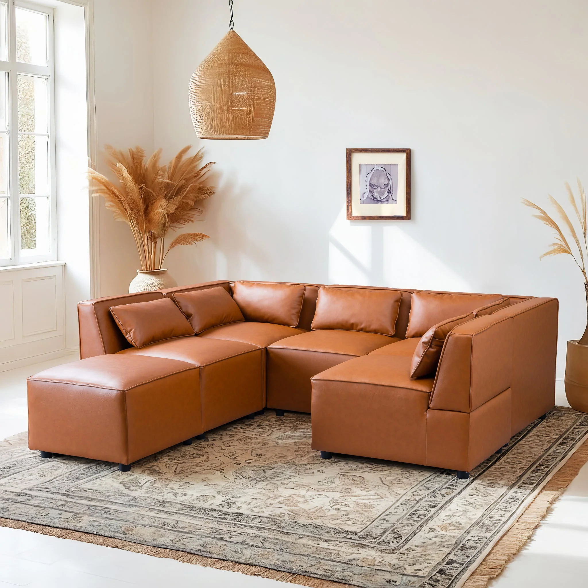 Wexford Cognac Vegan Leather Modular Sofa - Image 5