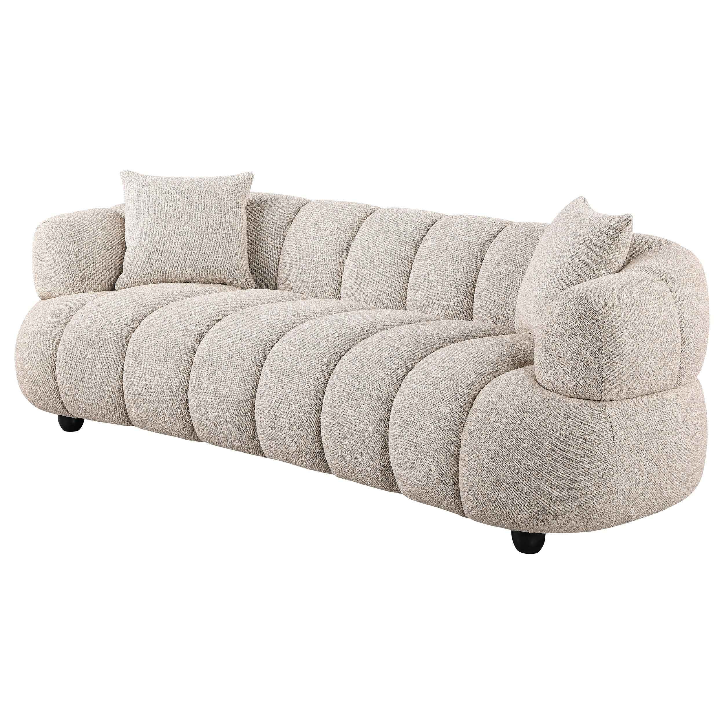 Whitney Pebble Contemporary Channel Tufted Woven Fabric Upholstered Sofa - Image 3