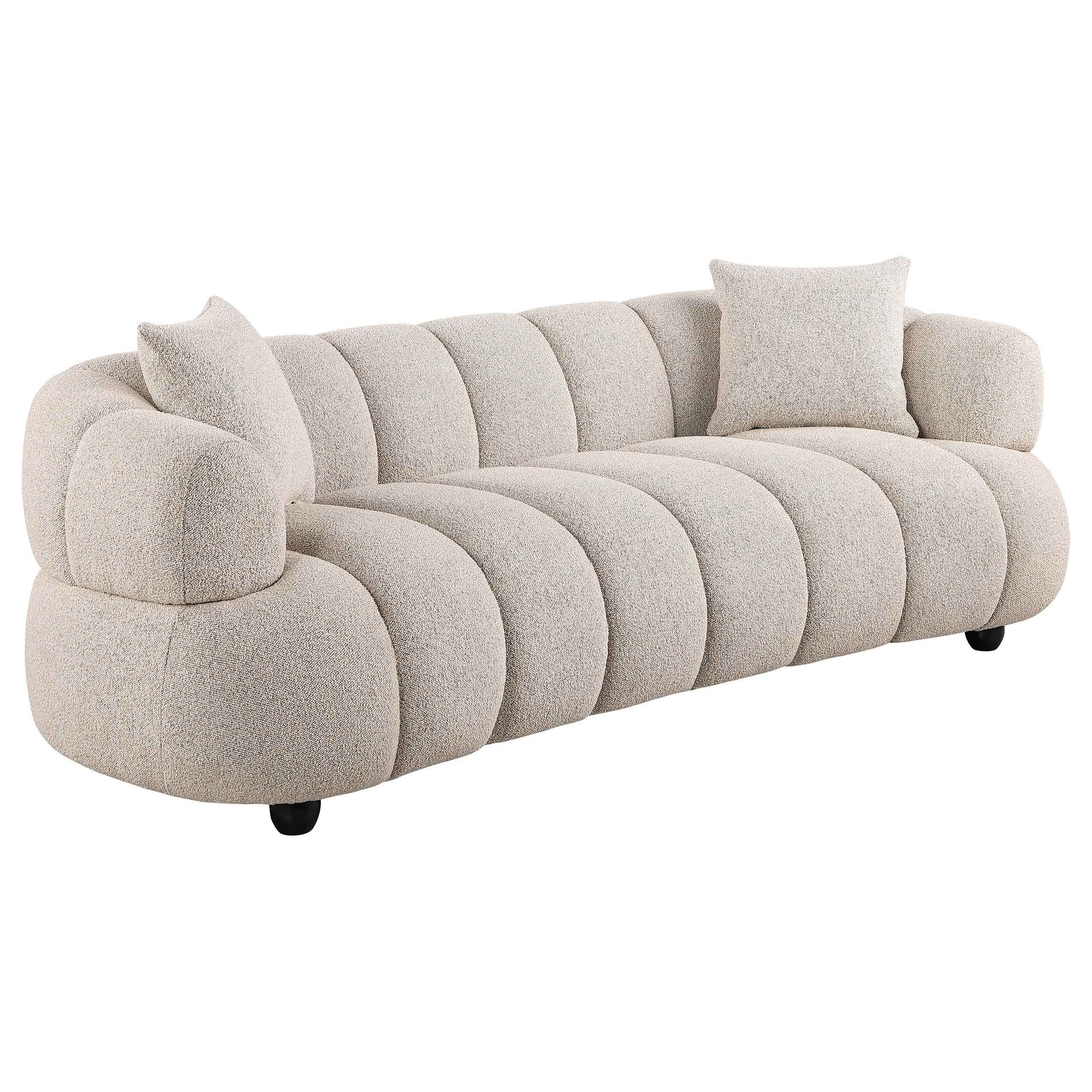 Whitney Pebble Contemporary Channel Tufted Woven Fabric Upholstered Sofa Set - Image 2