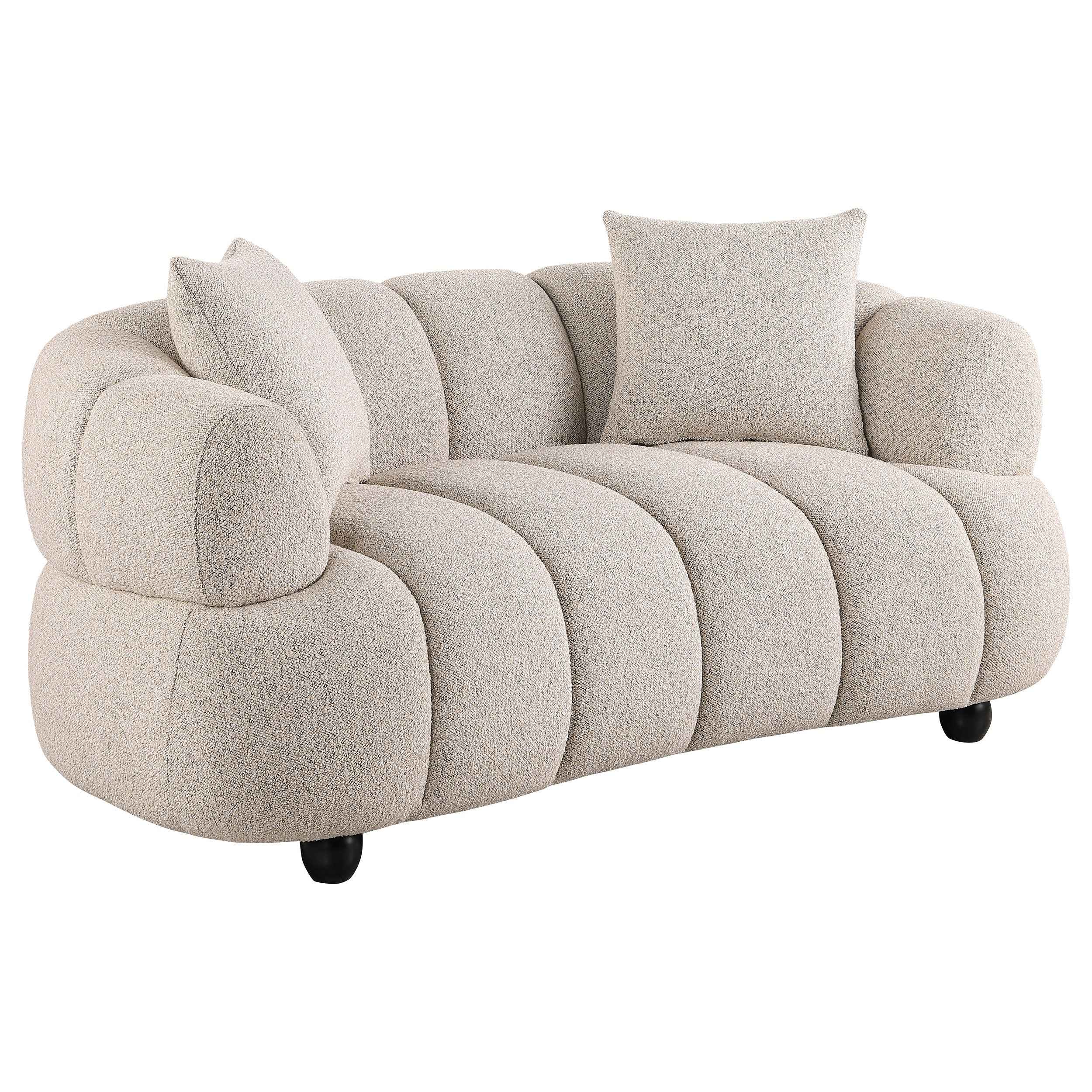 Whitney Pebble Contemporary Channel Tufted Woven Fabric Upholstered Sofa Set - Image 4