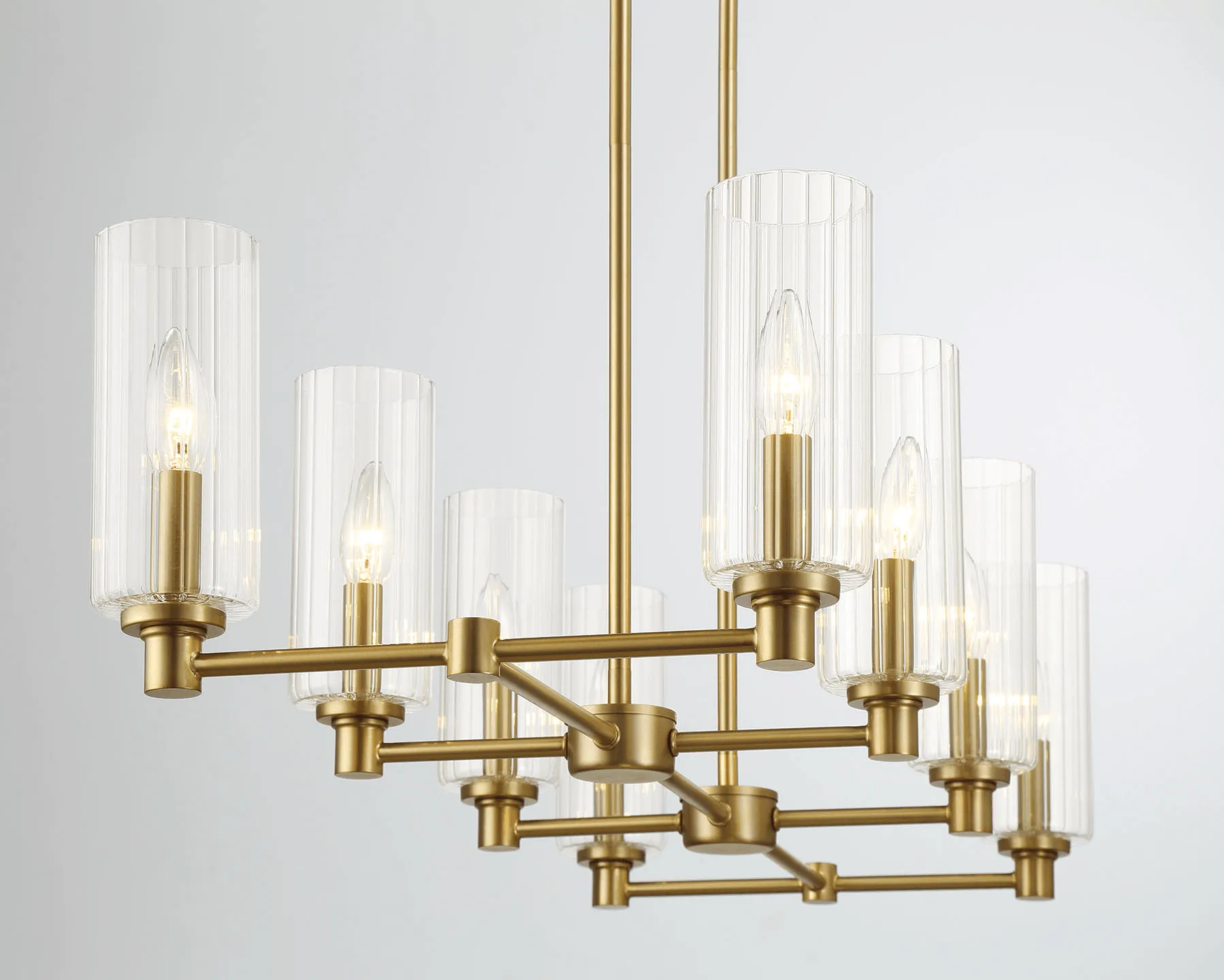 Willow Eight Lights Island With Clear Ribbed Glass Pendant Lamp - Satin Brass - Image 2