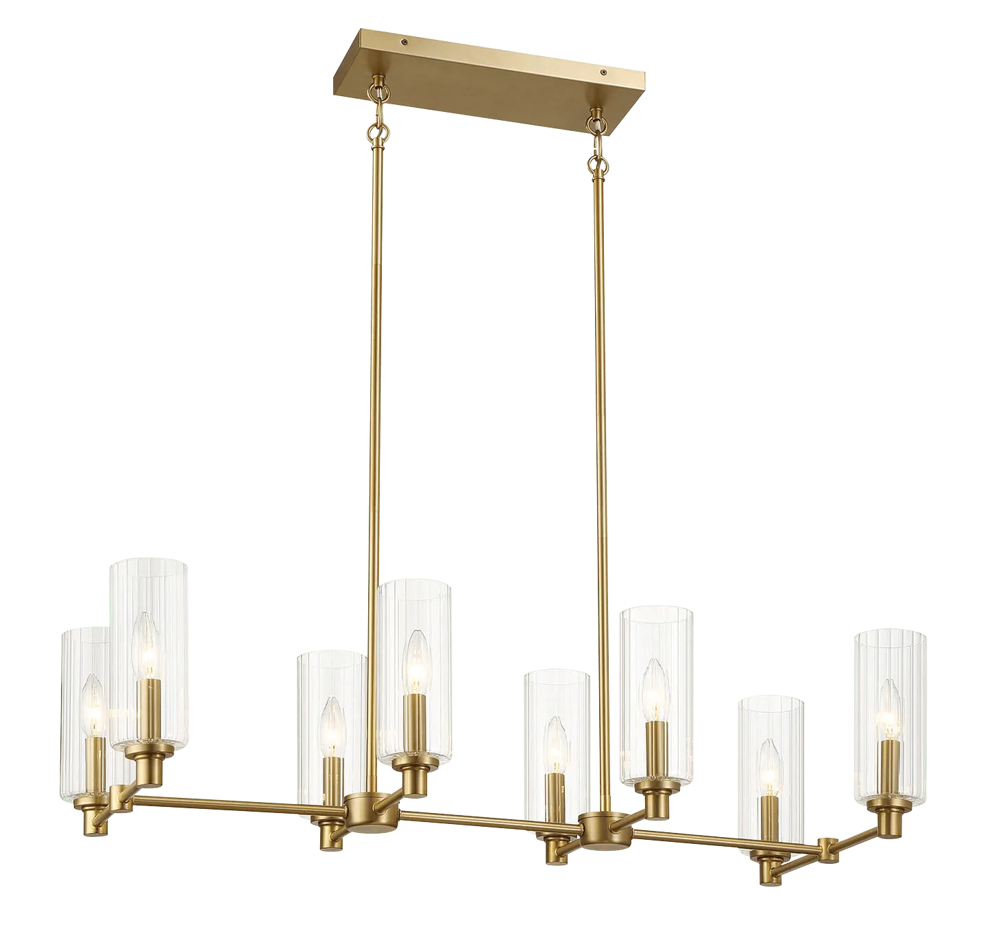 Willow Eight Lights Island With Clear Ribbed Glass Pendant Lamp - Satin Brass - Image 3